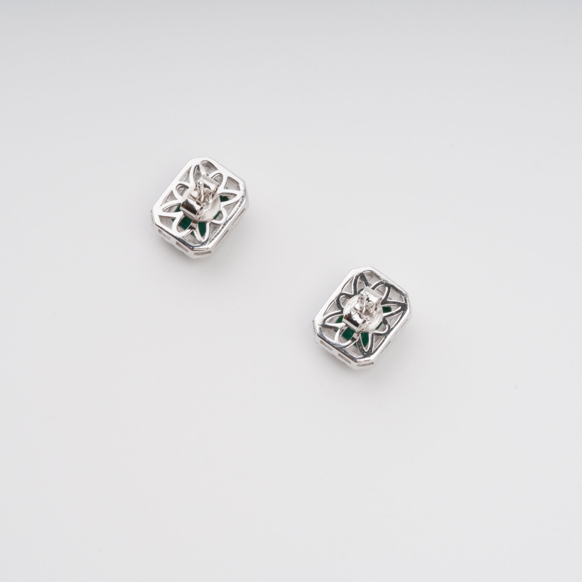 Mielikki Green Square Emerald Cut Gemstone Sterling Silver Earrings