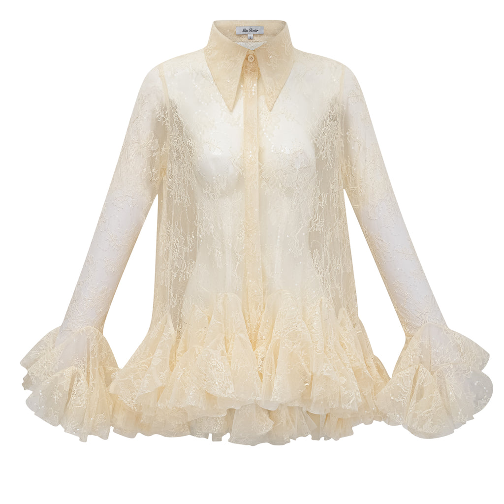 Ingrid Neutral Peplum Floral Lace Blouse