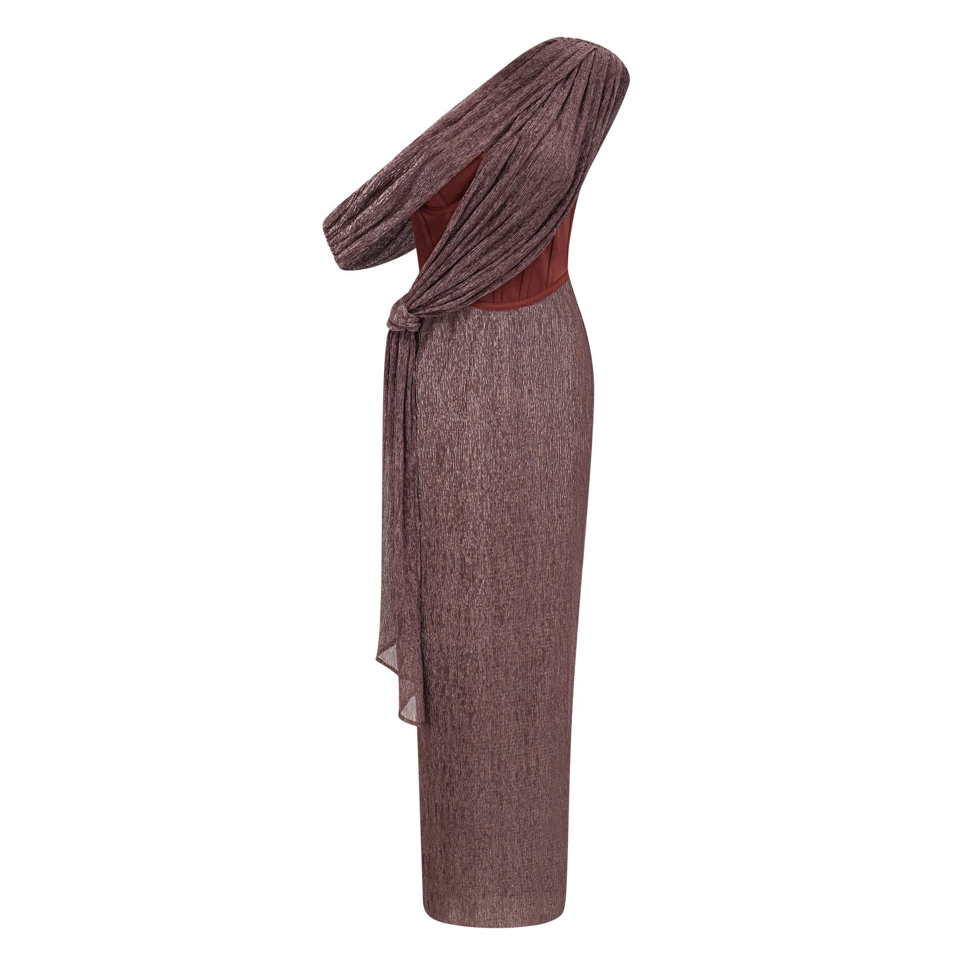 Delphine – Korsett-Maxikleid mit Schleifendesign in Braun