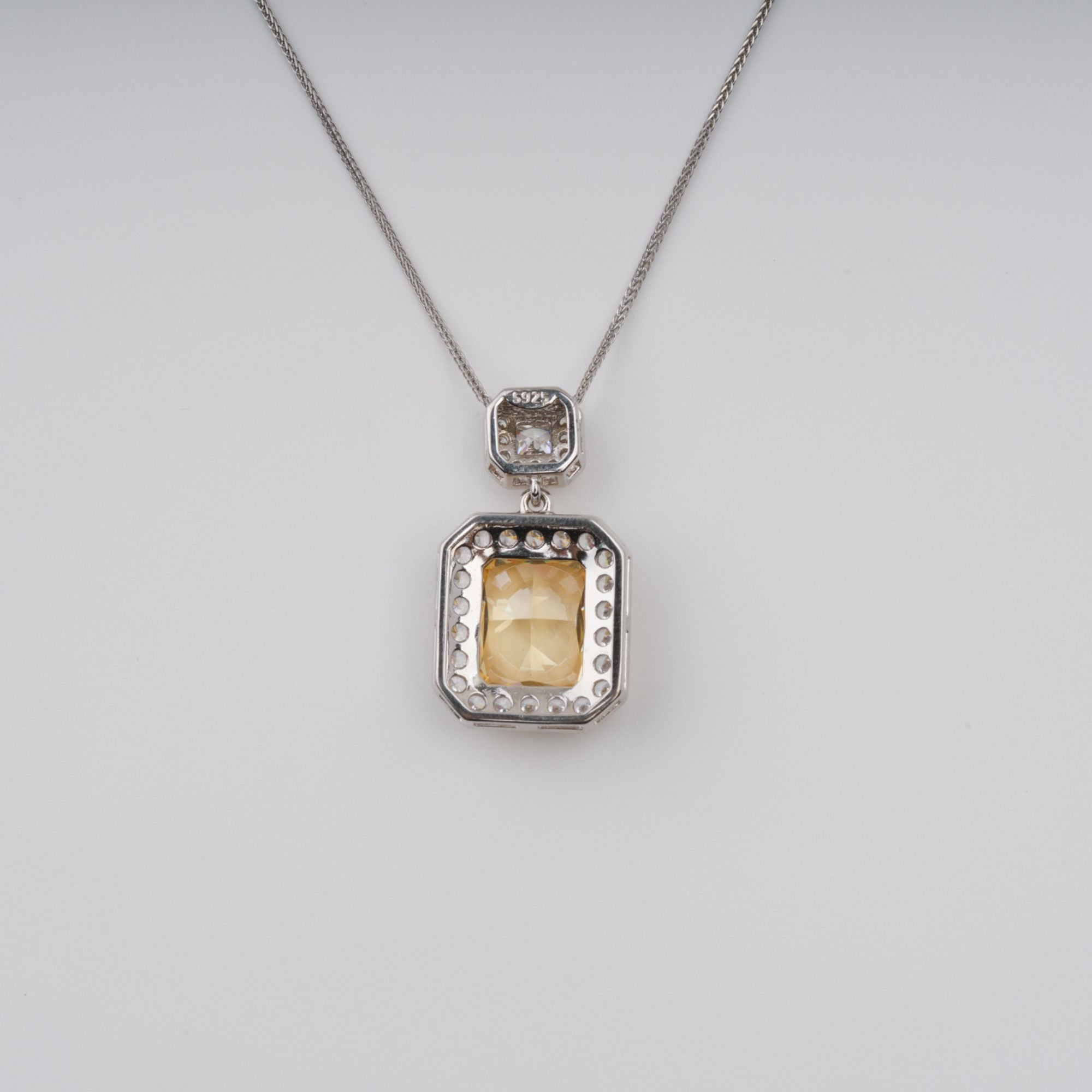 Pirjo Yellow Emerald Cut Gemstone Pendant Sterling Silver Necklace