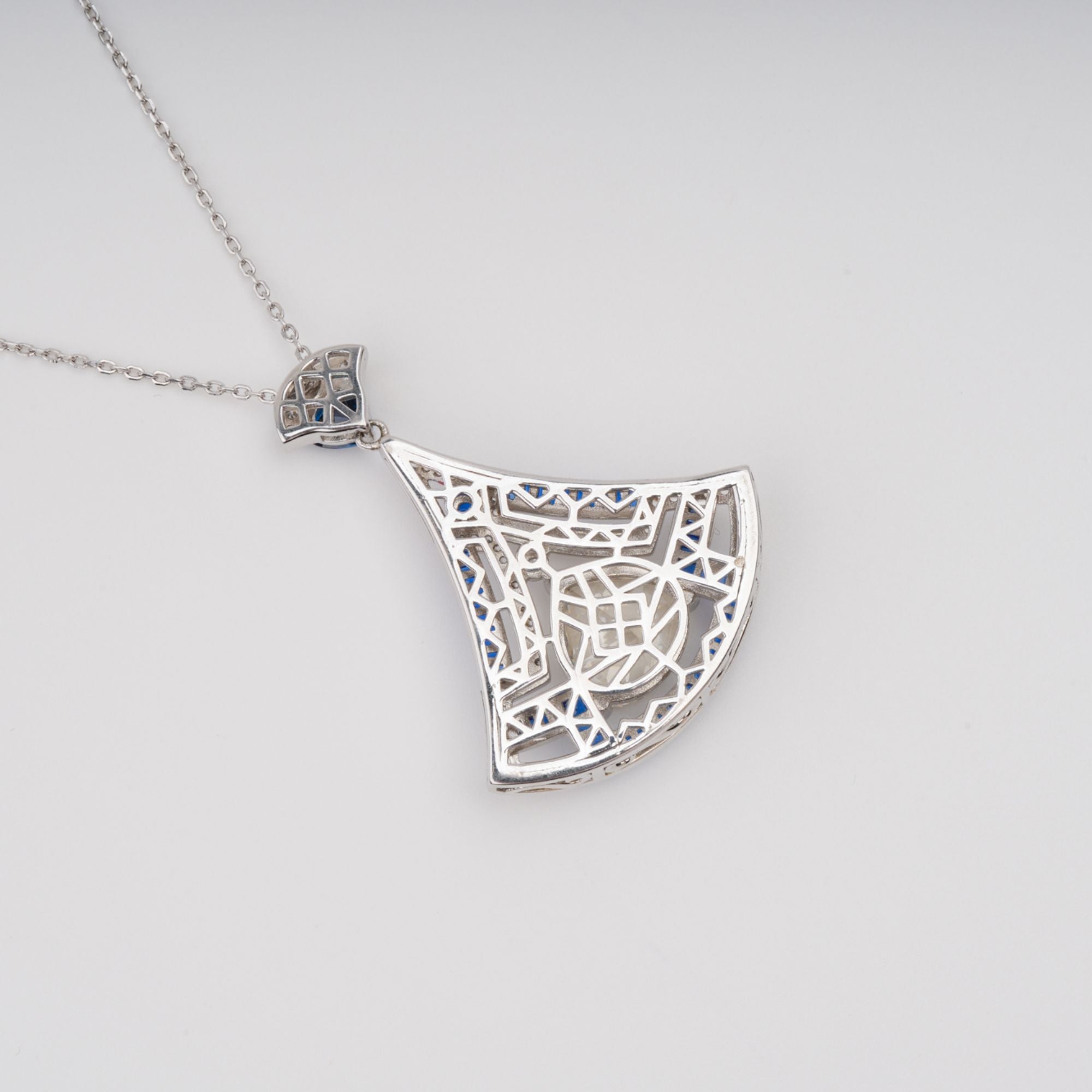 Doris Blue Ginkgo Leaf Gemstone Pendant Sterling Silver Necklace