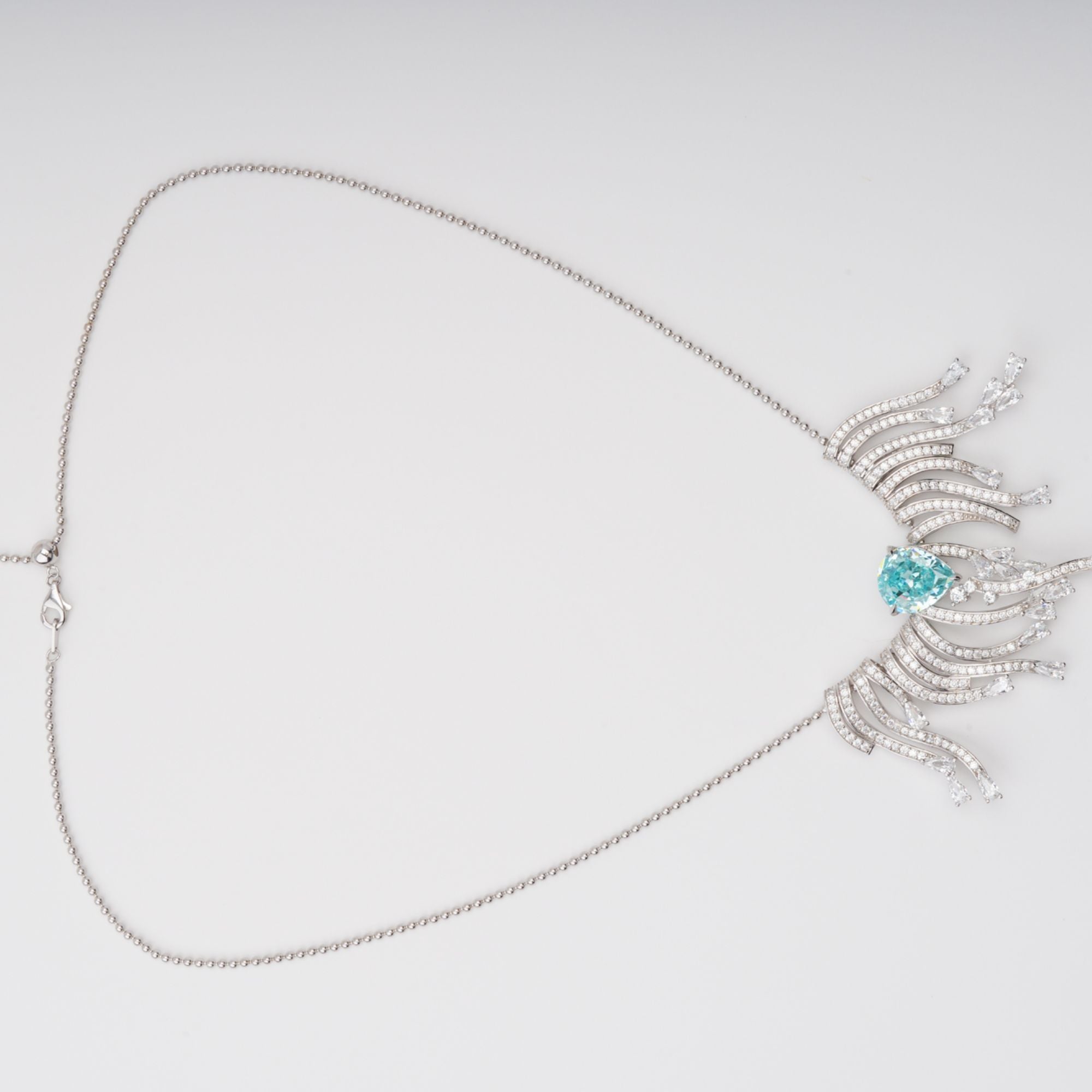 Beata Aquamarine Pear Cut Gemstone Asymmetrical Pendant Sterling Silver Necklace