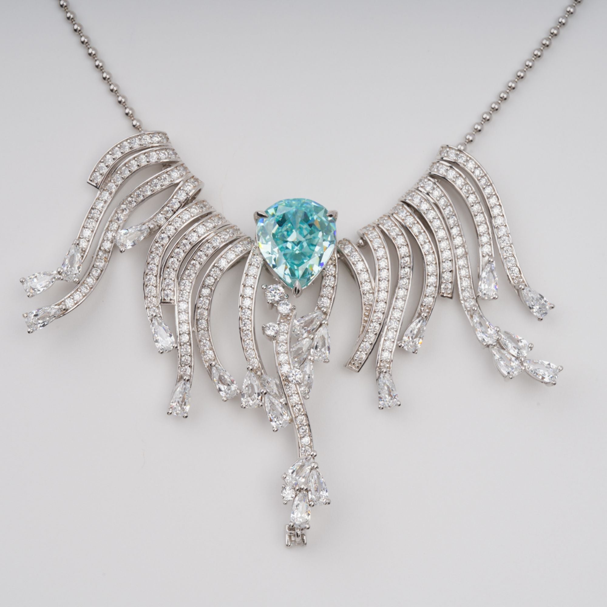 Beata Aquamarine Pear Cut Gemstone Asymmetrical Pendant Sterling Silver Necklace