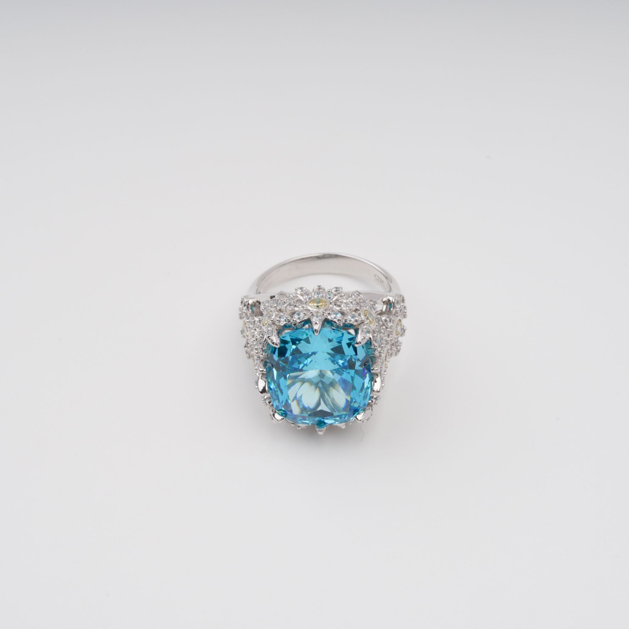 Blauer Eternité-Ring aus Sterlingsilber mit Blumenmotiv und Edelsteinen