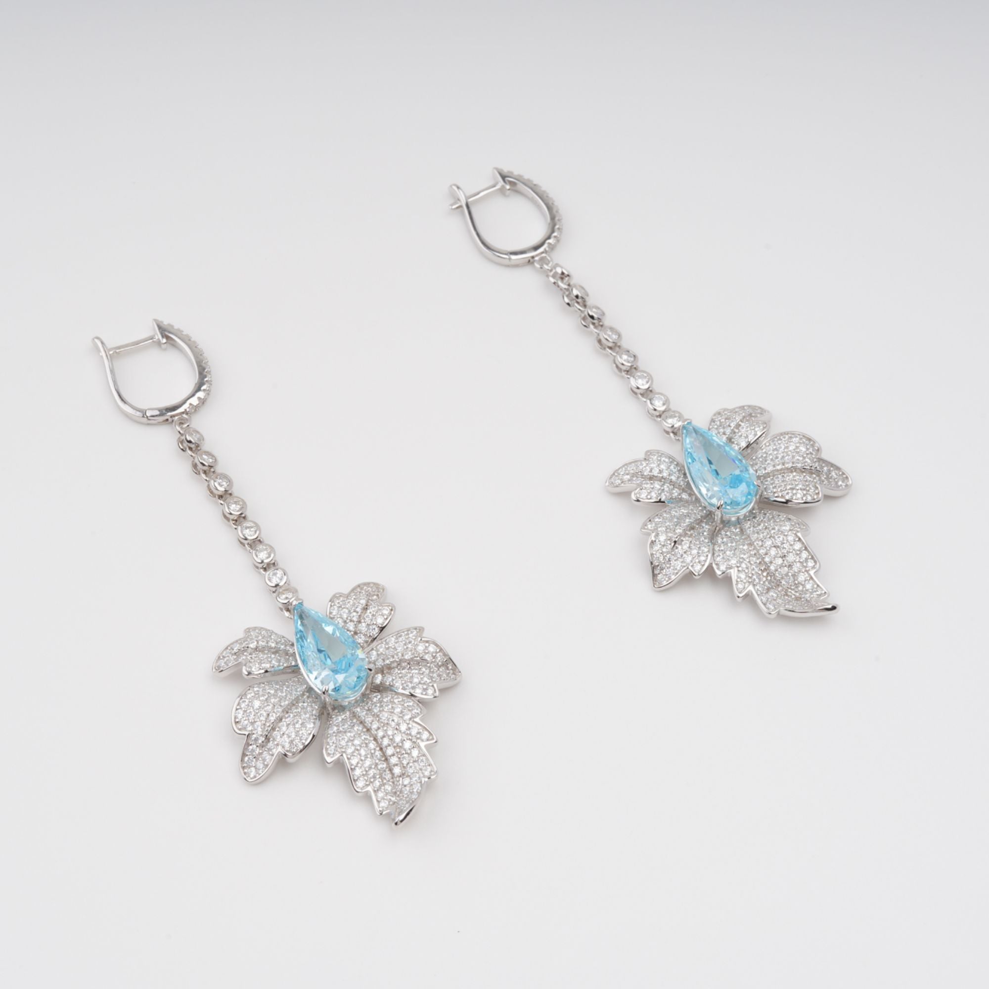 Vilhelmiina Blue Leaf Gemstone Dangle Sterling Silver Earrings