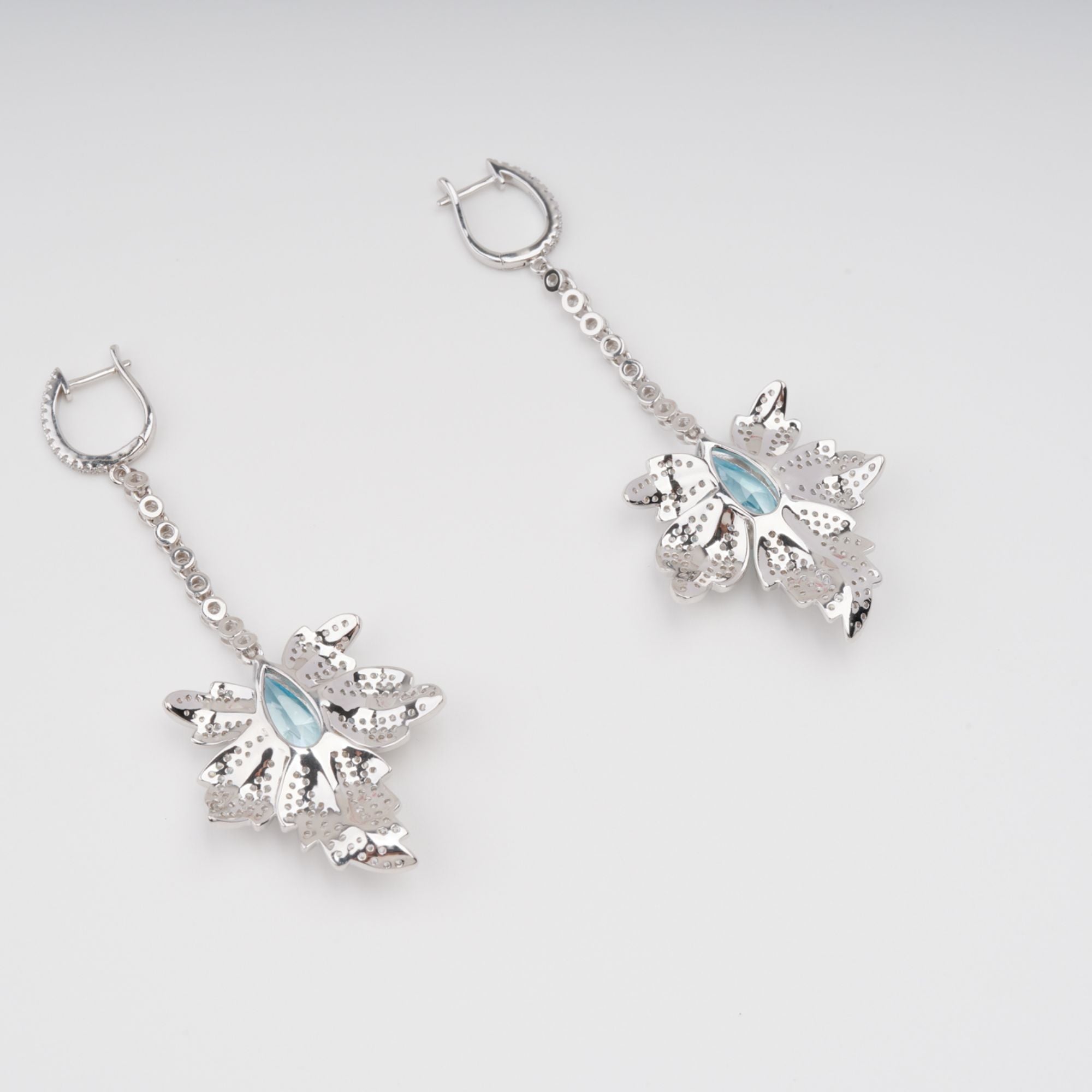 Vilhelmiina Blue Leaf Gemstone Dangle Sterling Silver Earrings