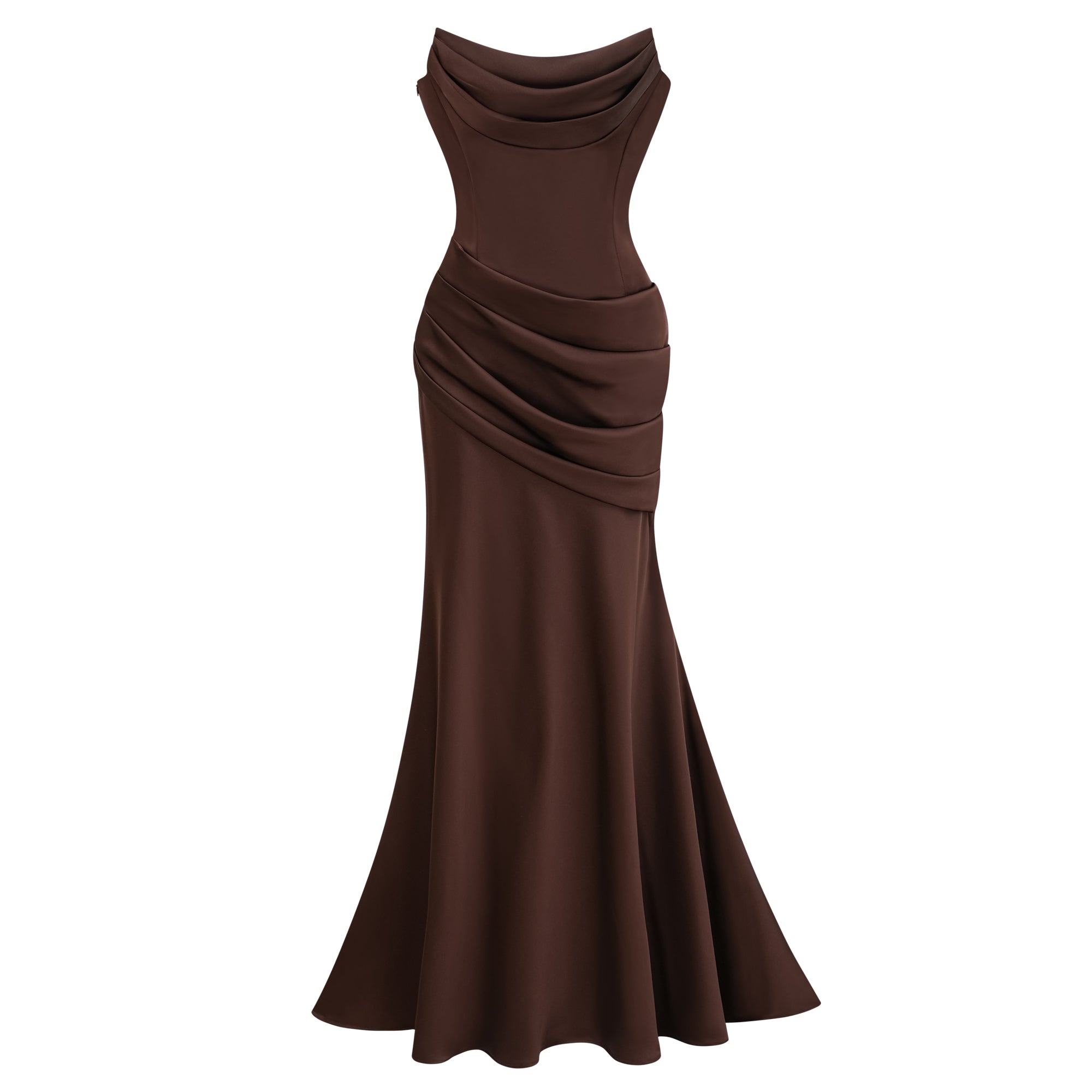 Marilou Brown Ruched Satin Maxi Dress