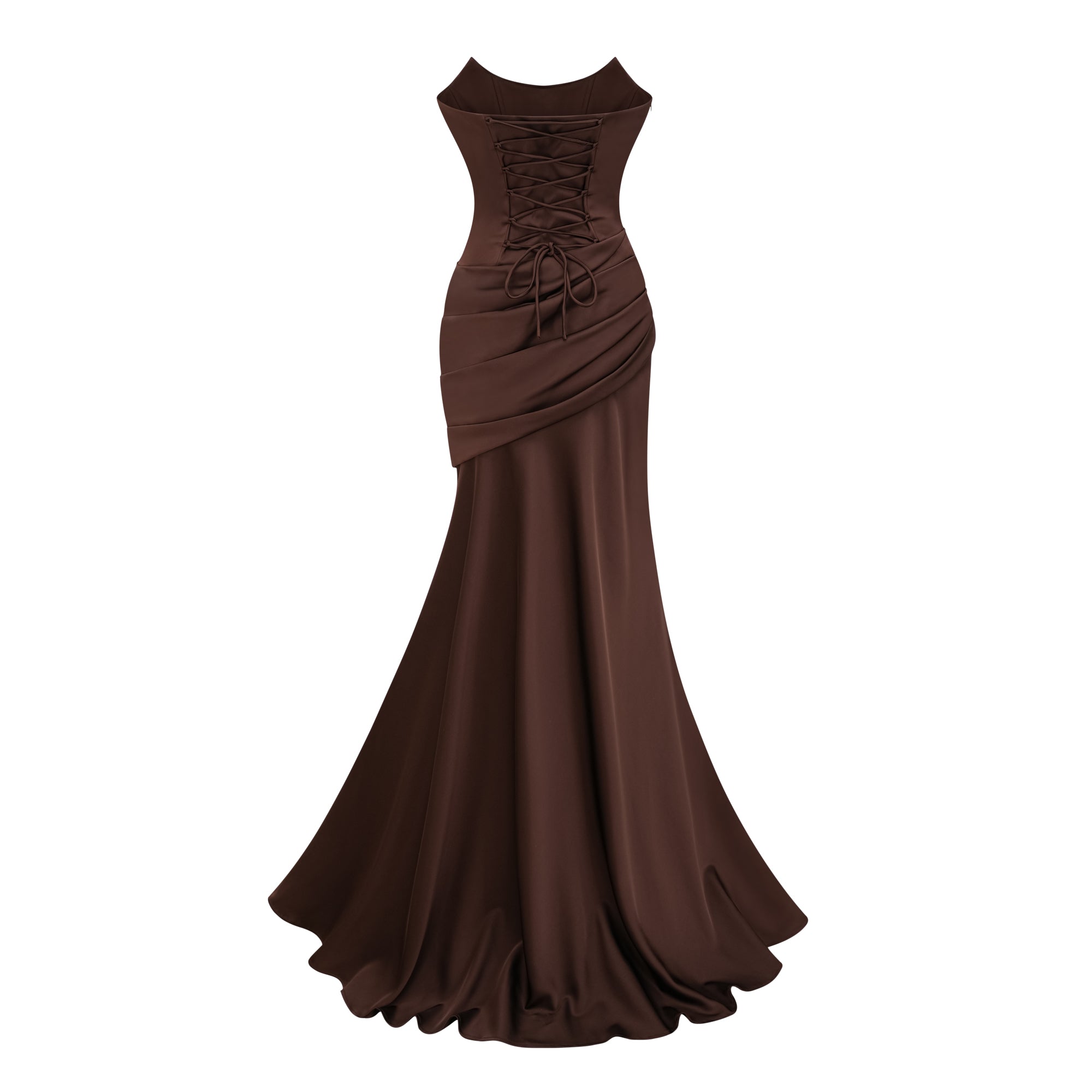 Marilou Brown Ruched Satin Maxi Dress