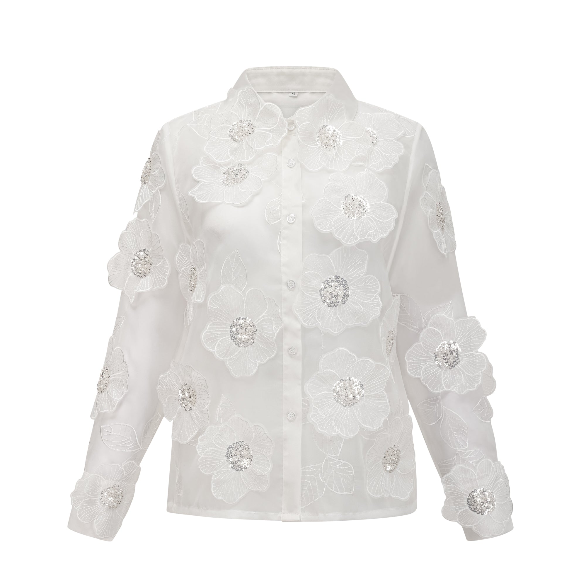 Béatrix white embellished semi-sheer shirt