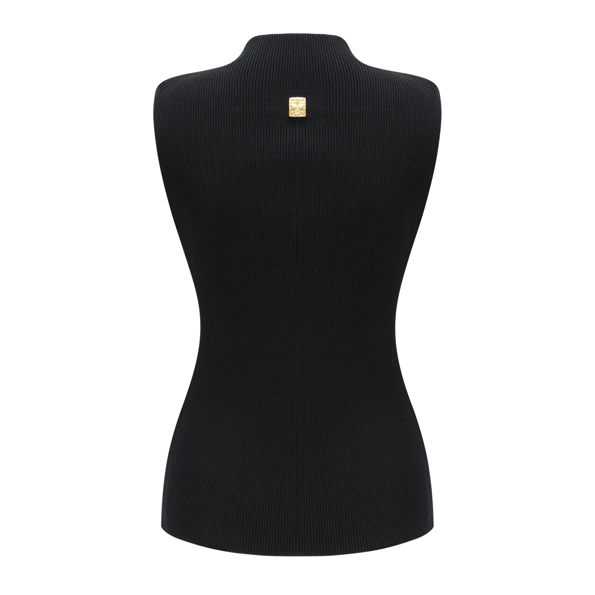 Ysandre Black Ribbed Knit Keyhole Tank Top