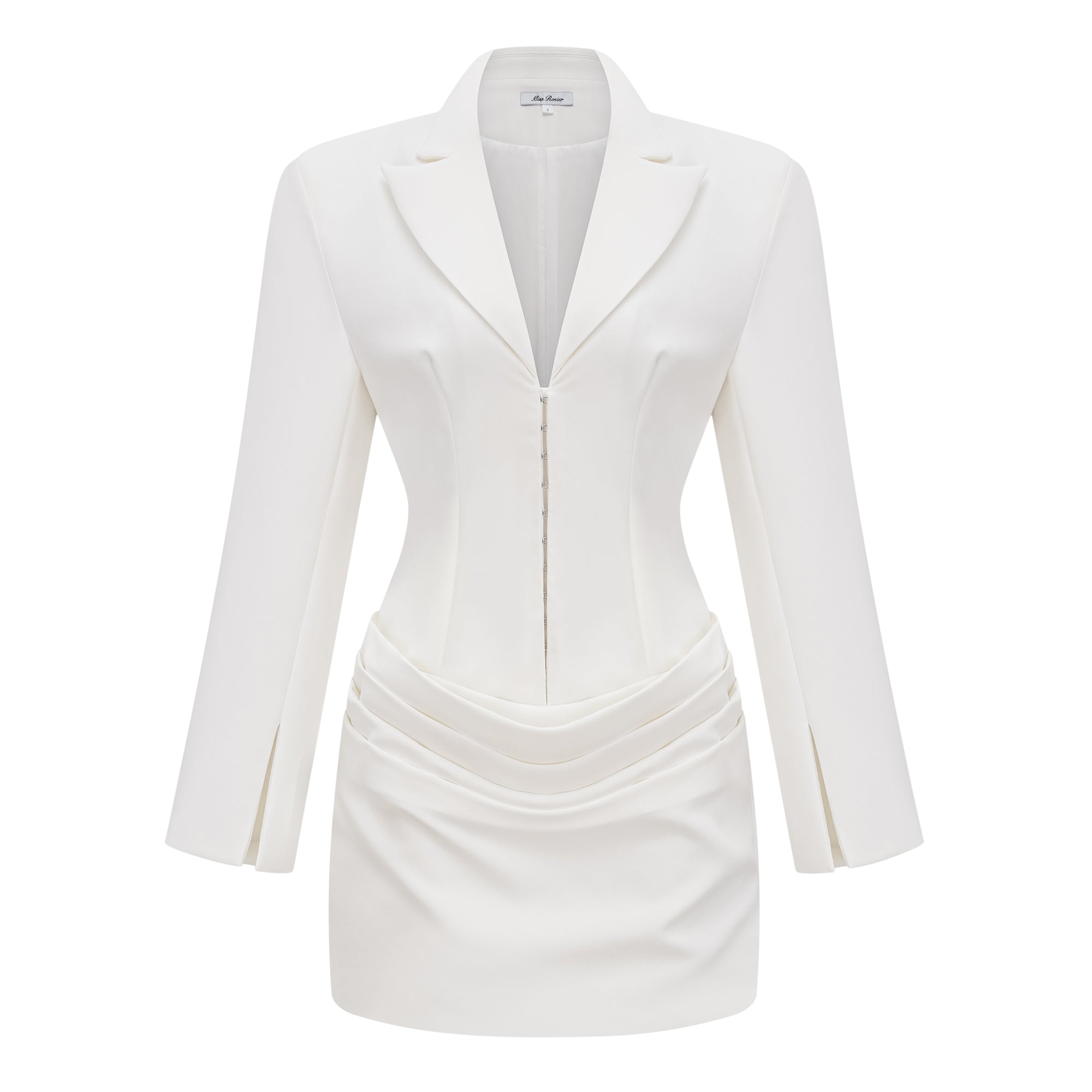 Rosette White Ruched Blazer Mini Dress