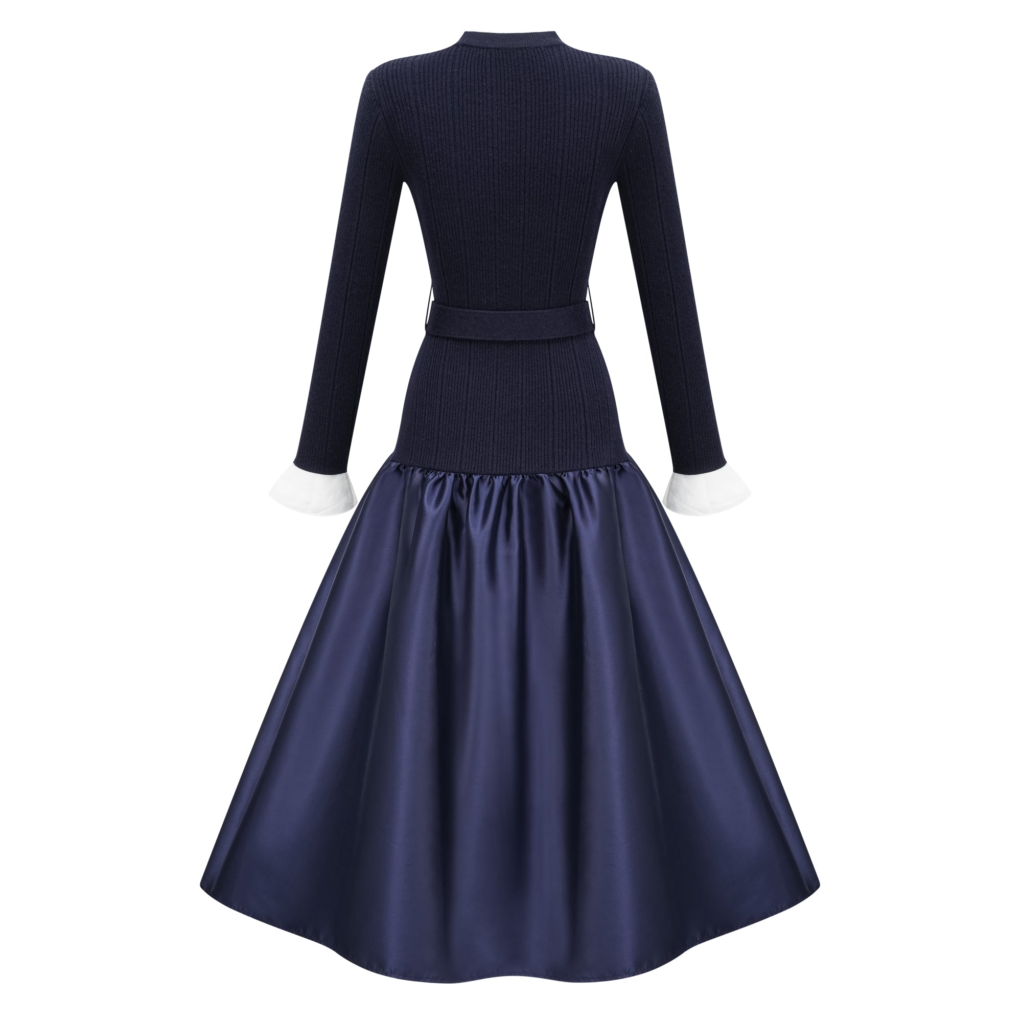 Fern Navy Blue Satin Panel Knit Midi Dress