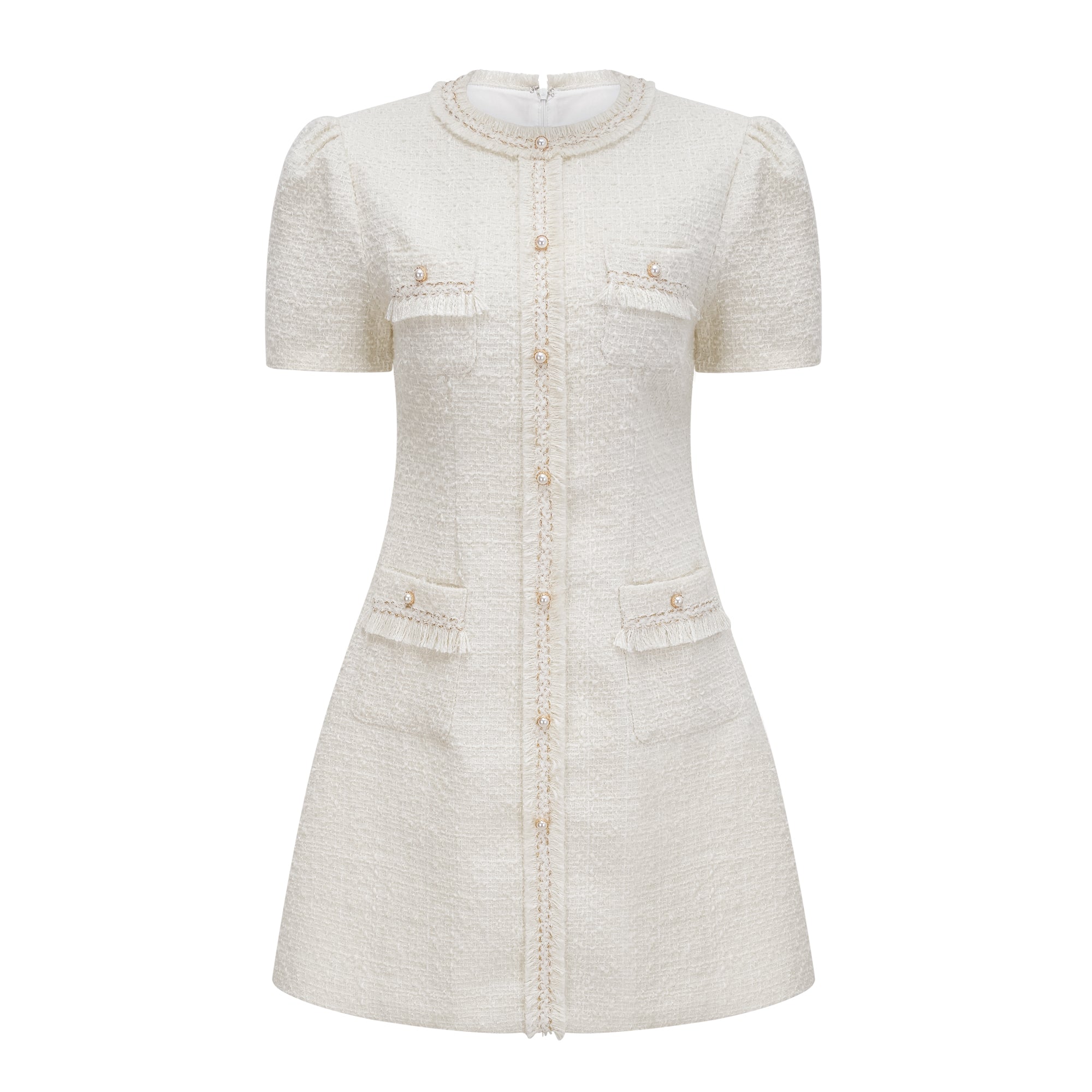 Gaëlle White Faux Pearl Tweed Mini Dress