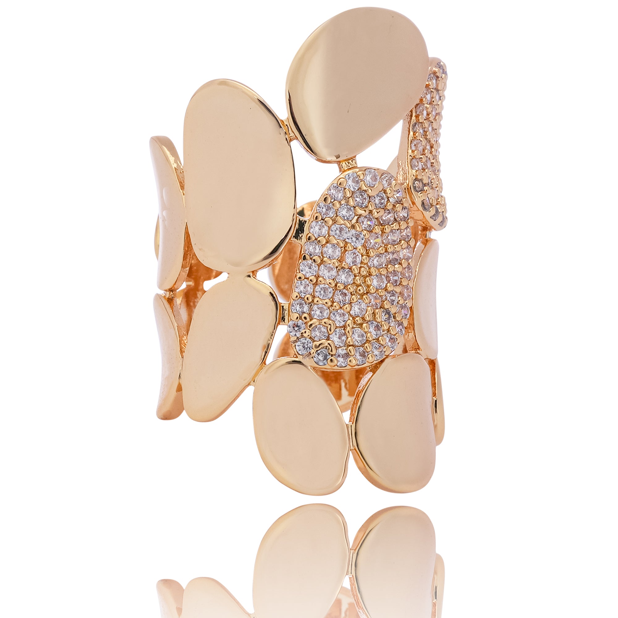 Giselle Gold Tone Pebble Cluster Pavé Crystal Sterling Silver Ring
