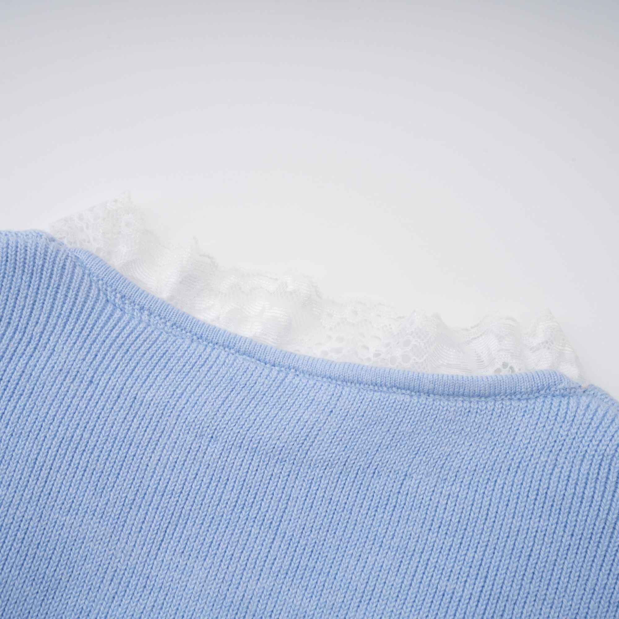 Irina Blue Embellished Ruffled Ribbed Knit Cardigan