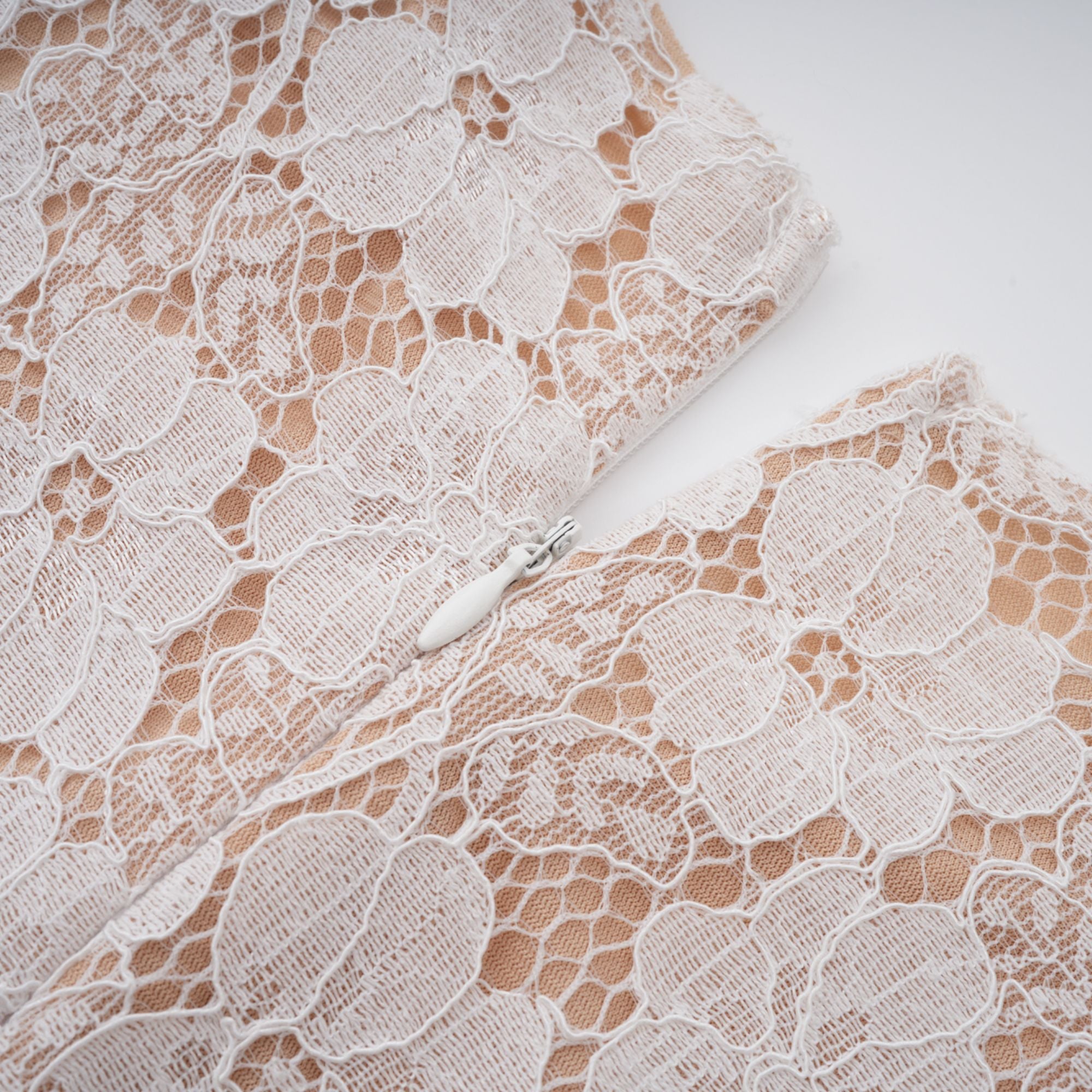 Bronte White Pleated Floral Lace Midi Dress