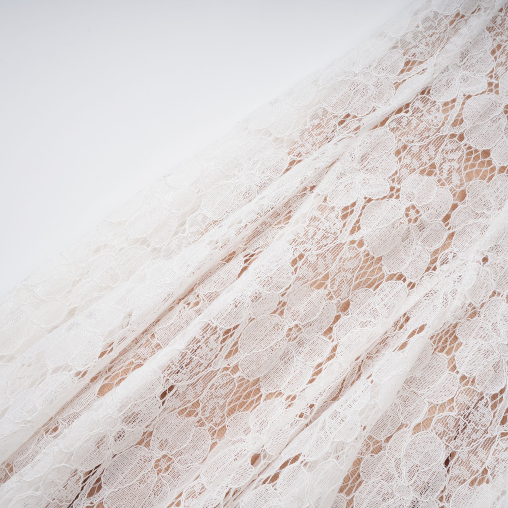 Bronte White Pleated Floral Lace Midi Dress