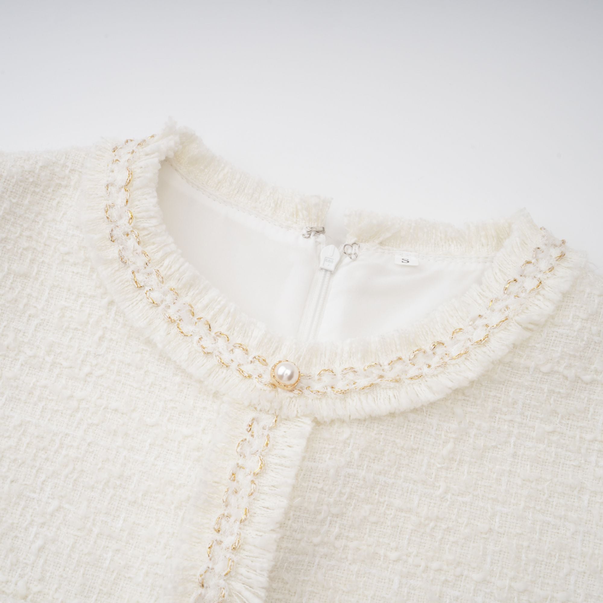 Gaëlle White Faux Pearl Tweed Mini Dress