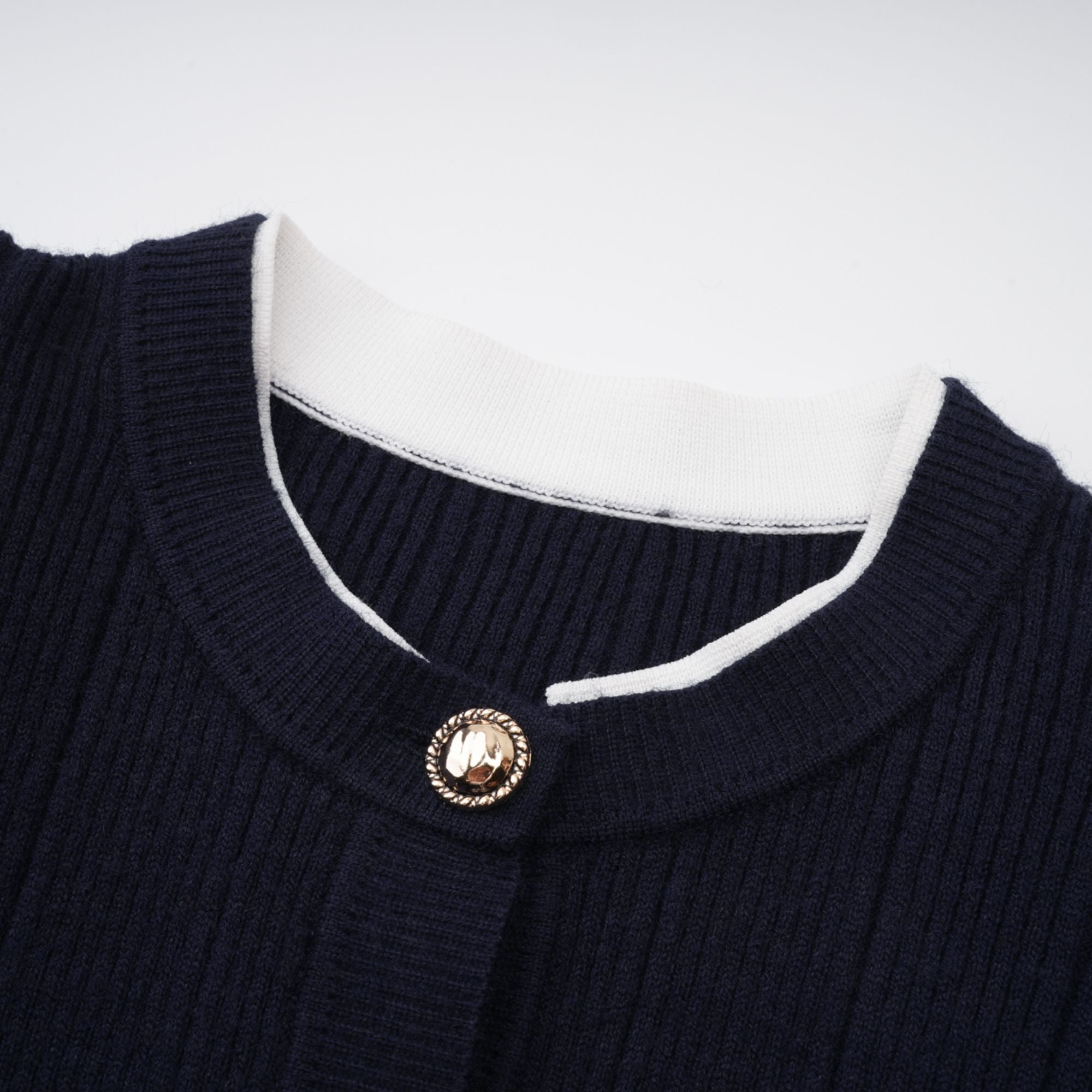 Fern Navy Blue Satin Panel Knit Midi Dress