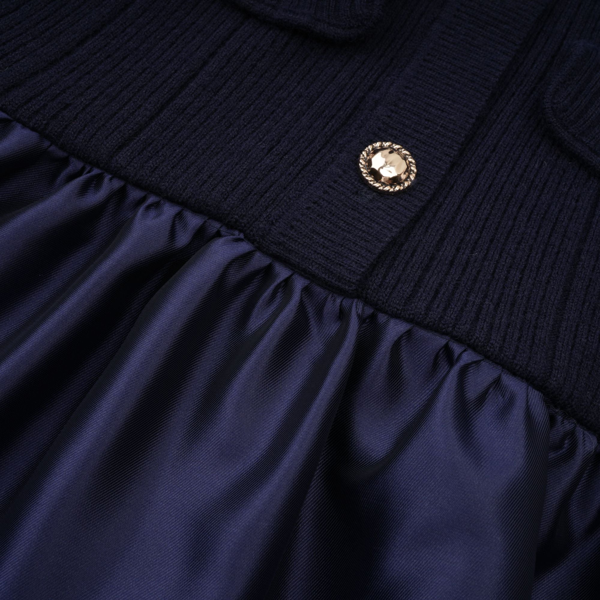 Fern Navy Blue Satin Panel Knit Midi Dress