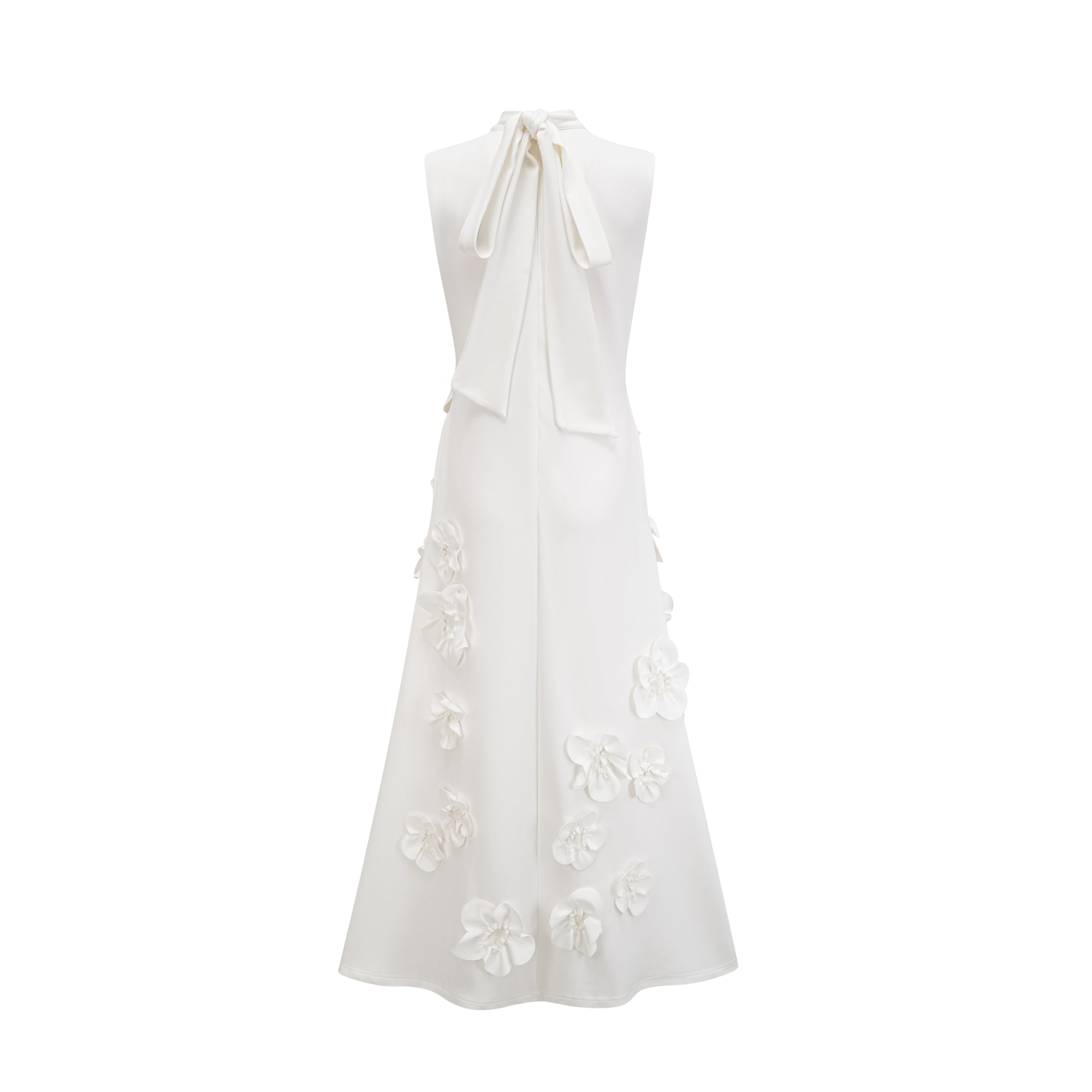 Magali bow-tie faux-flower embellished sleeveless maxi dress in White