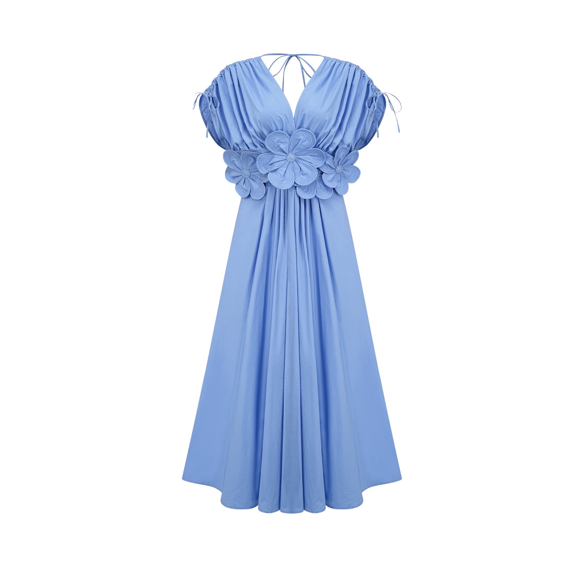 Emma – Maxikleid mit Blütenblattdetail und Kordelzug in Blau