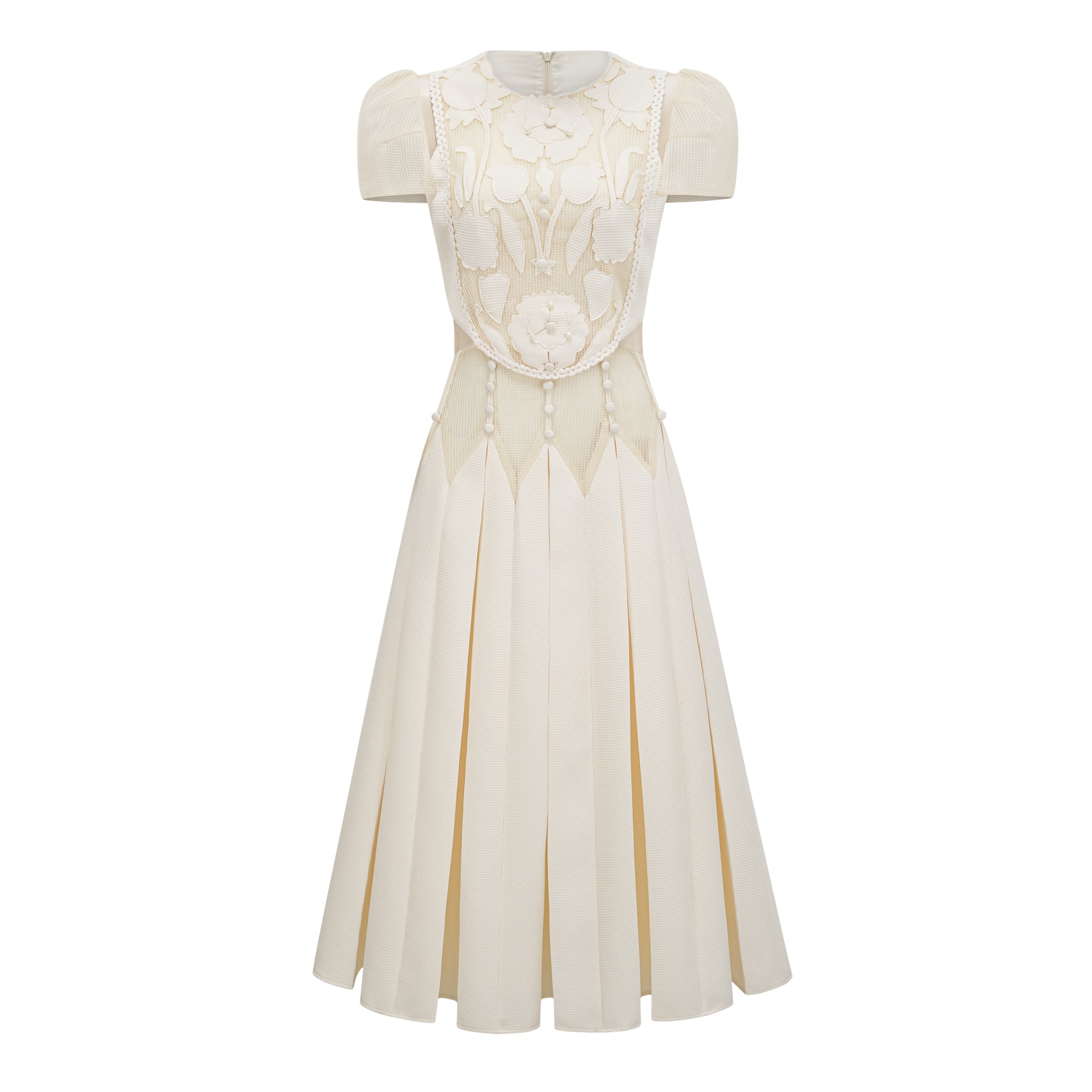 فستان مايل الأبيض القصير المطرز بالزهور 