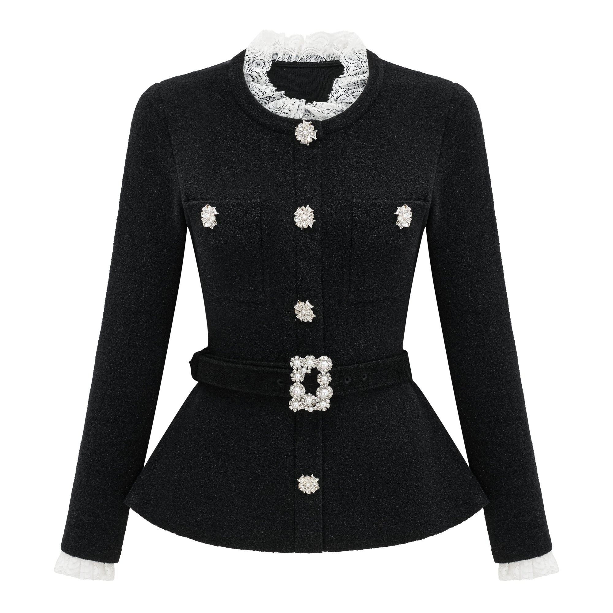 طقم توب وتنورة محبوكة سوداء مزينة من إلينور