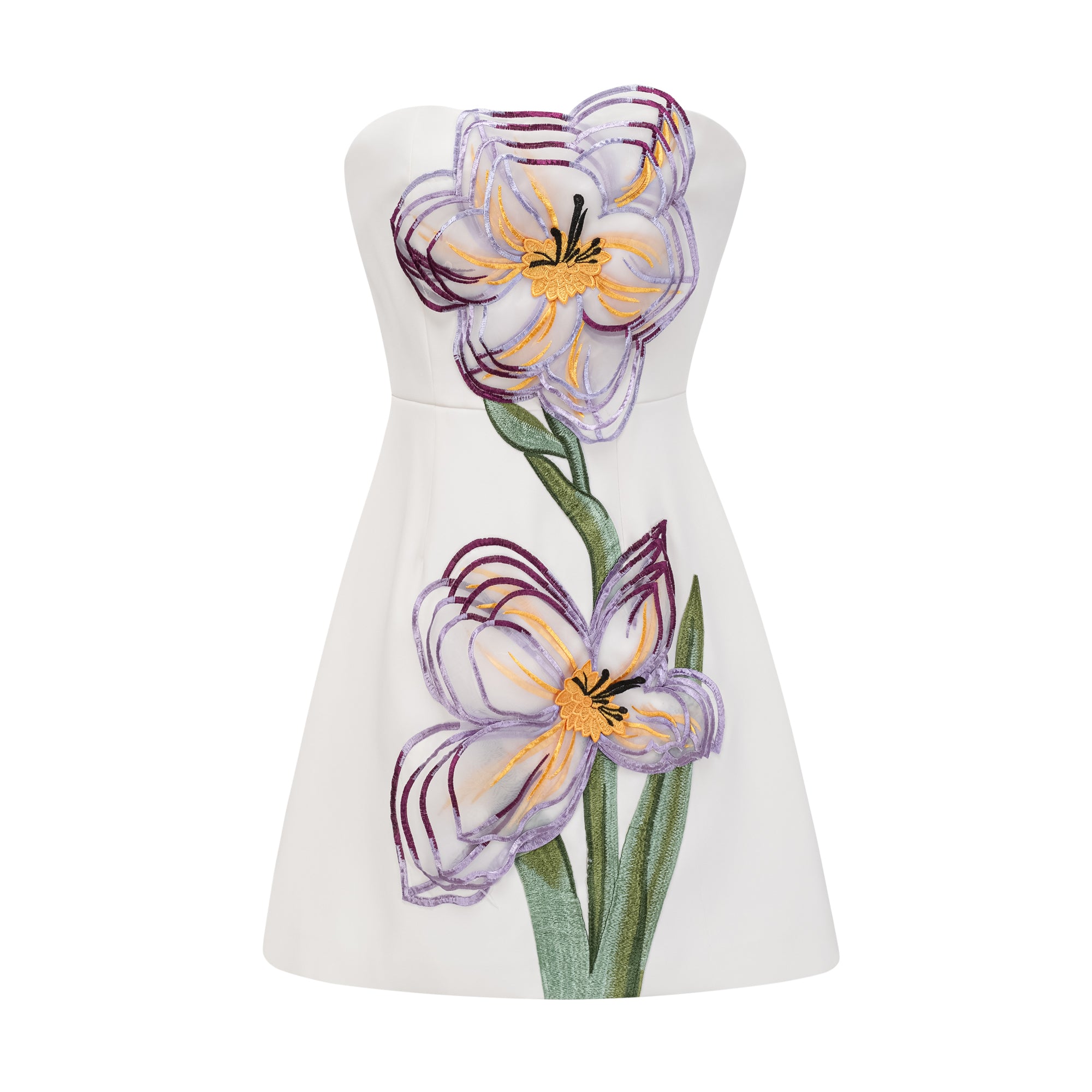 فستان إيرين وايت قصير مكشوف الكتفين مطرز بالترتر والزهور