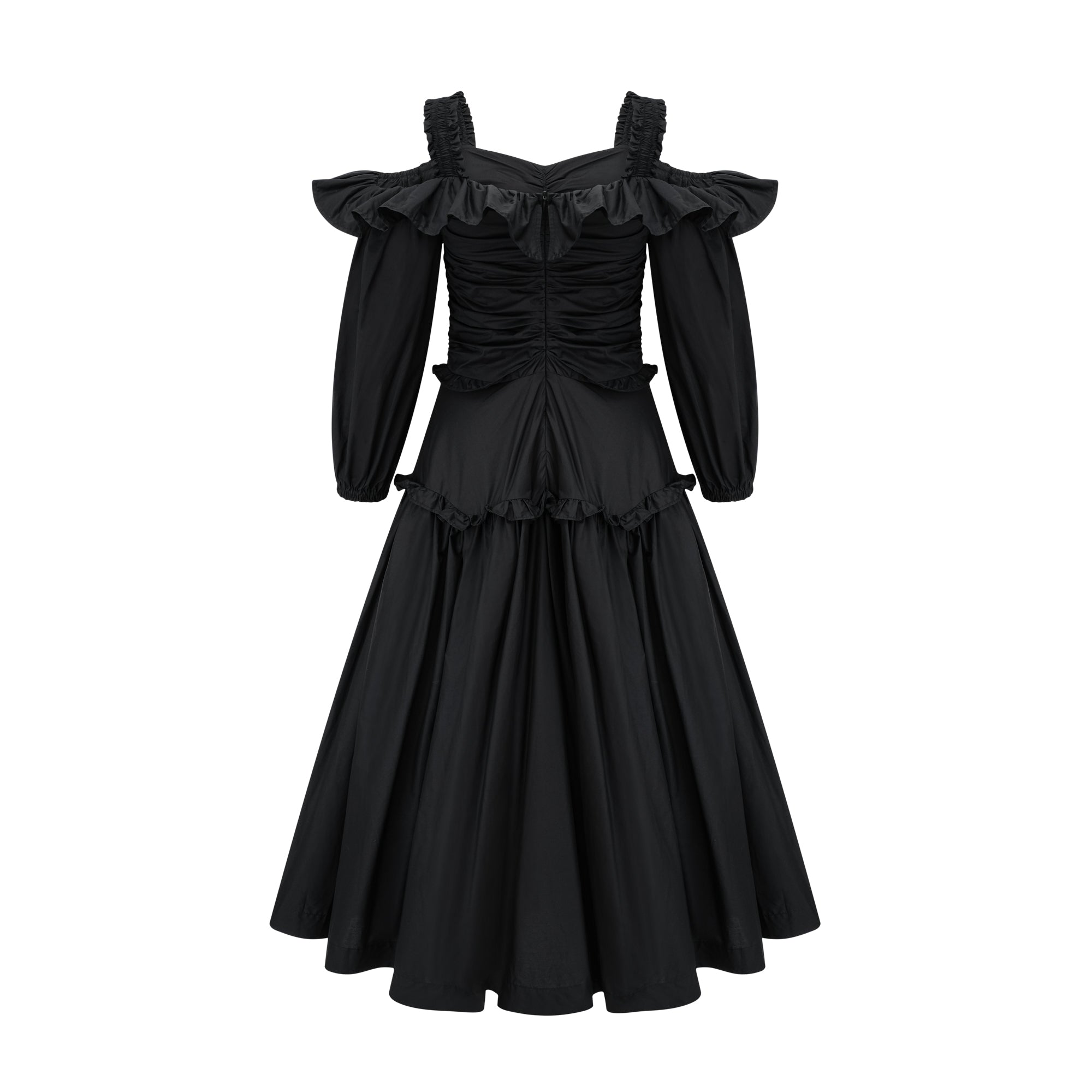 Schwarzes, plissiertes Midikleid mit Rüschen von Renée