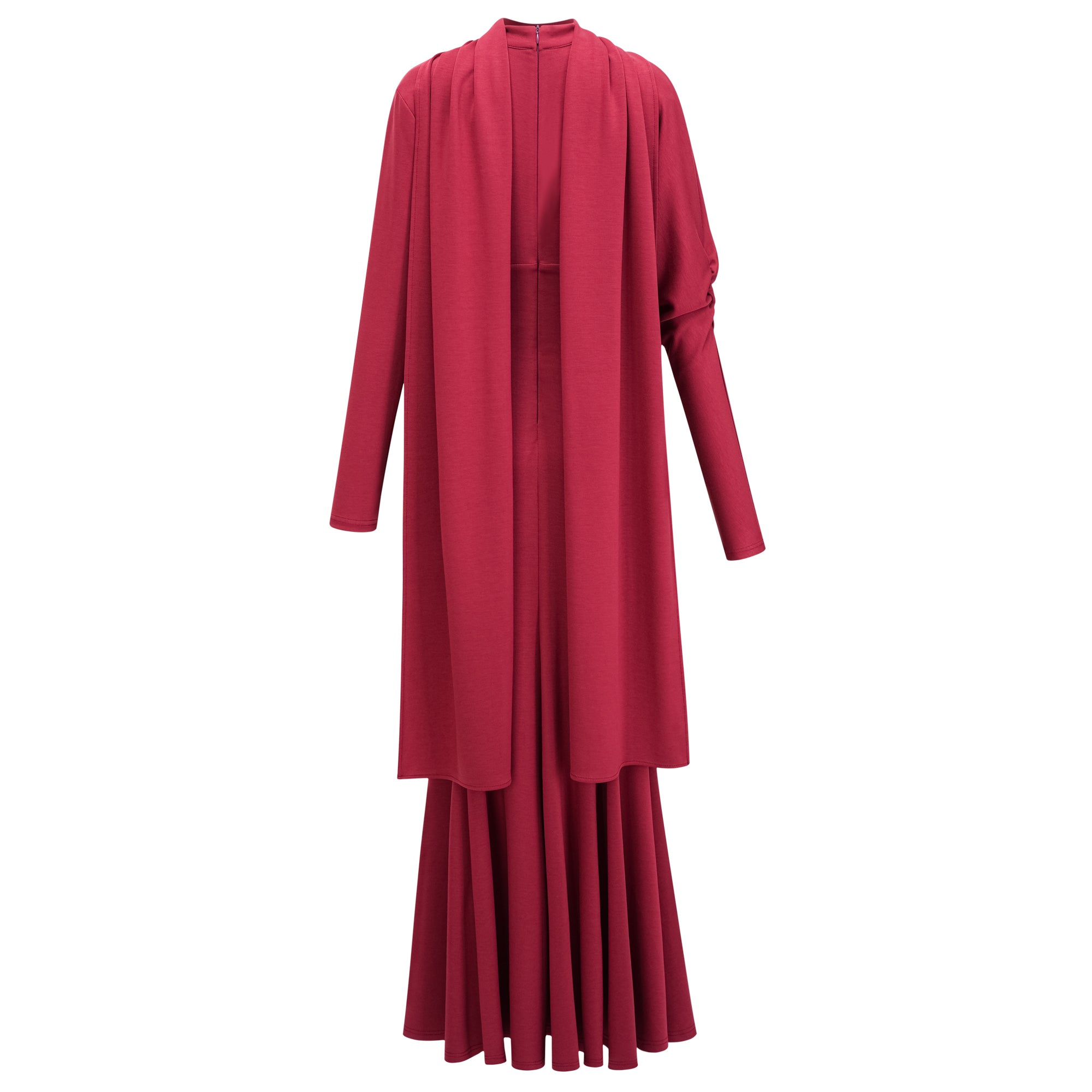 Margot Rotes Schal-Design Maxikleid mit Rüschen