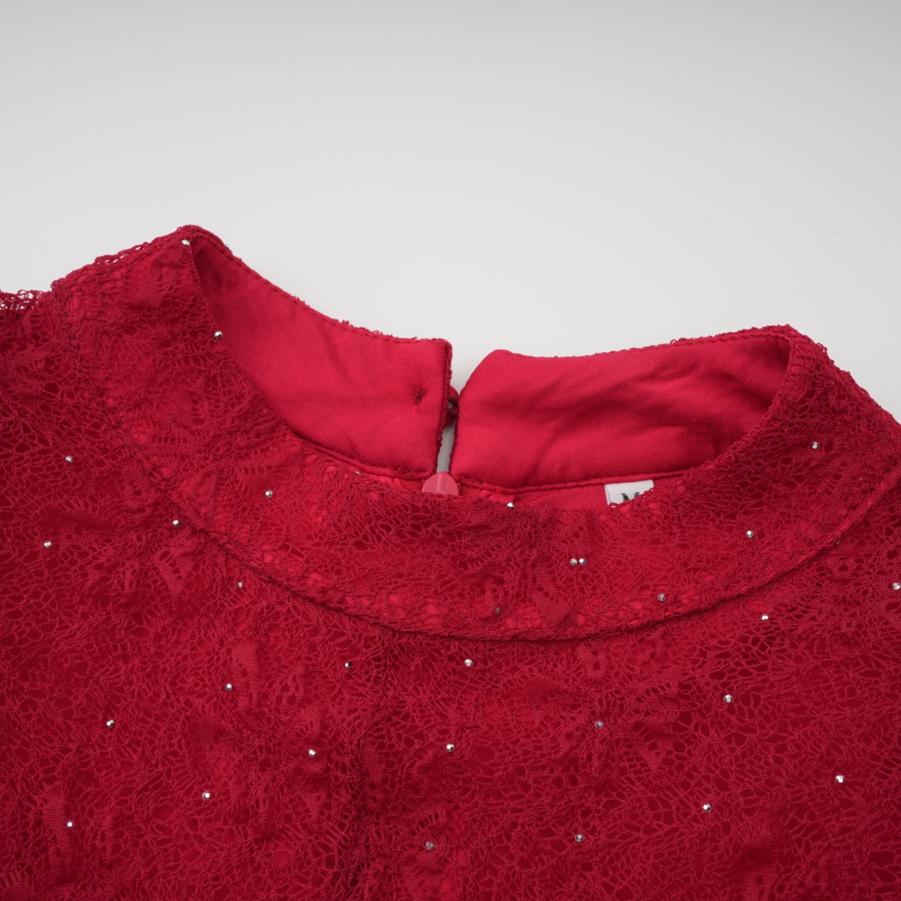 Justyna Red Rhinestone Guipure Lace Maxi Dress