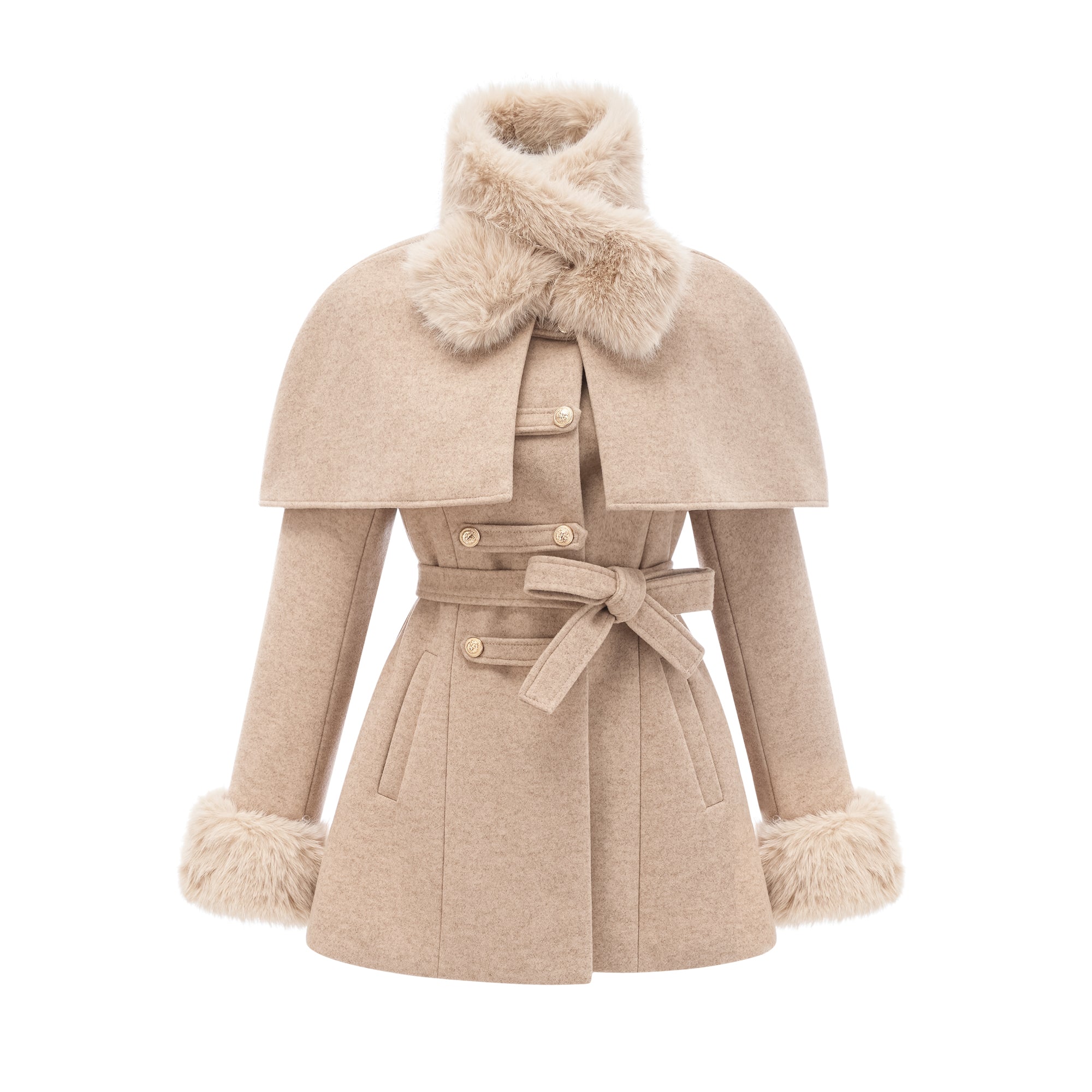 Rosella detachable-cape faux-fur coat