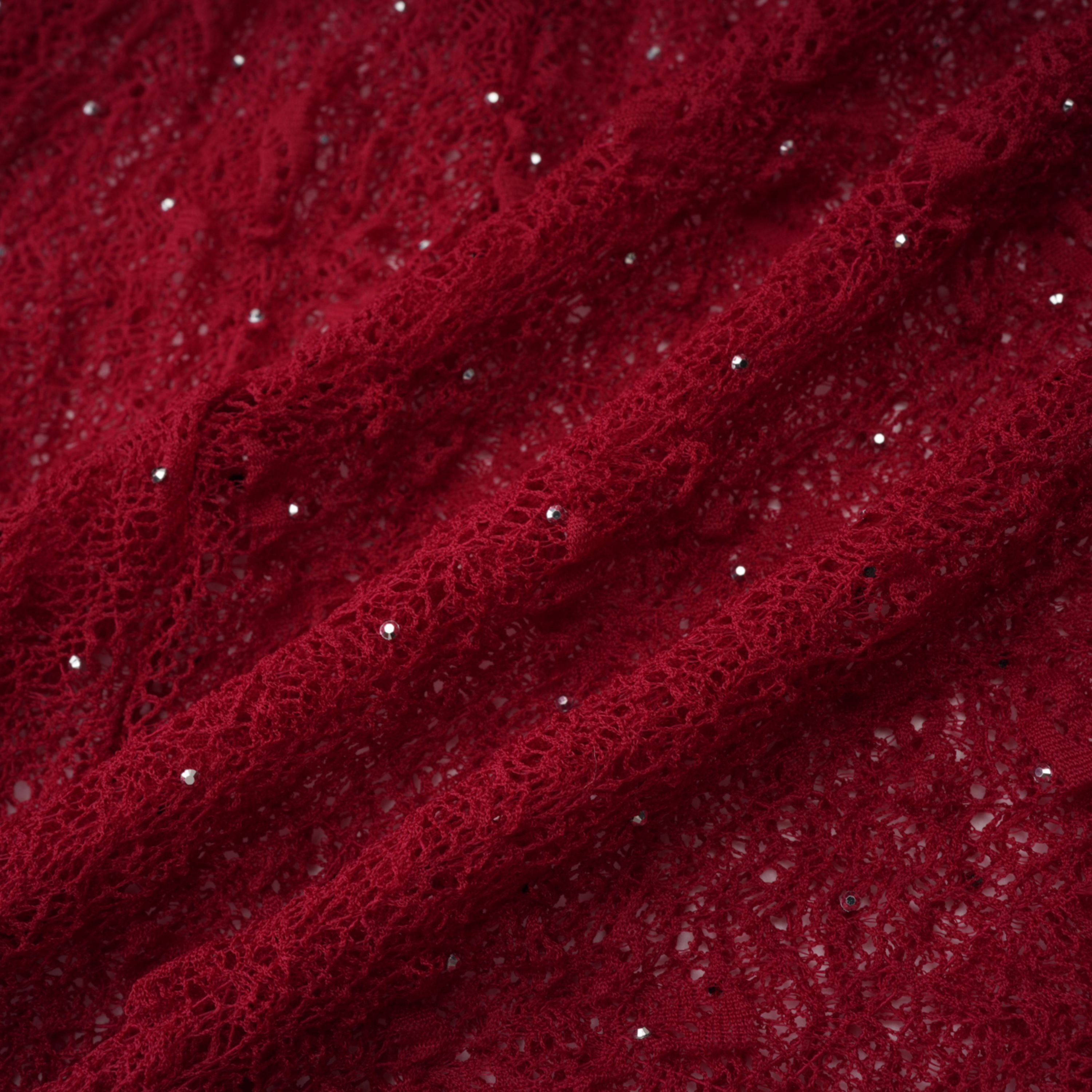 Justyna Red Rhinestone Guipure Lace Maxi Dress