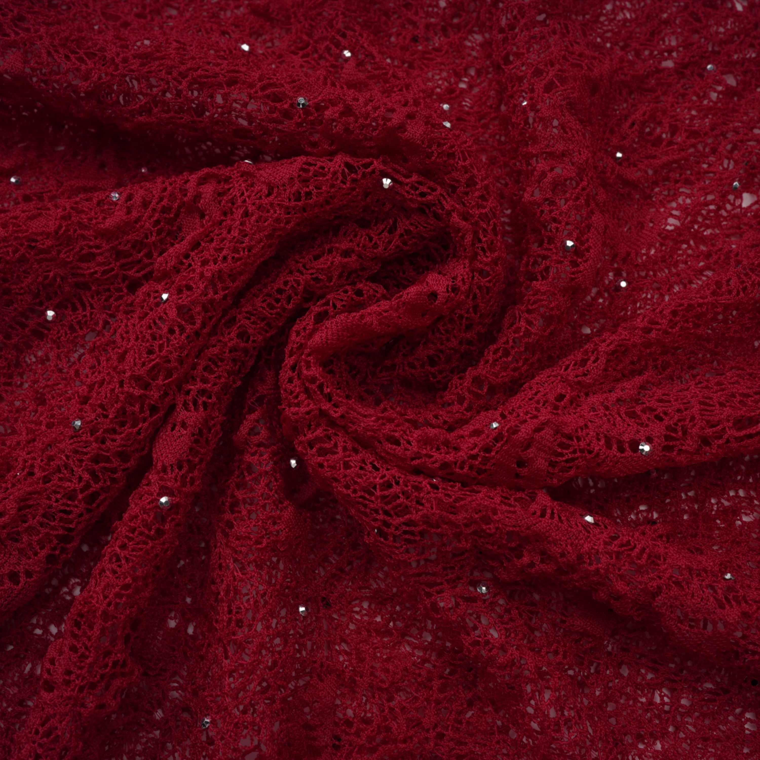 Justyna Red Rhinestone Guipure Lace Maxi Dress