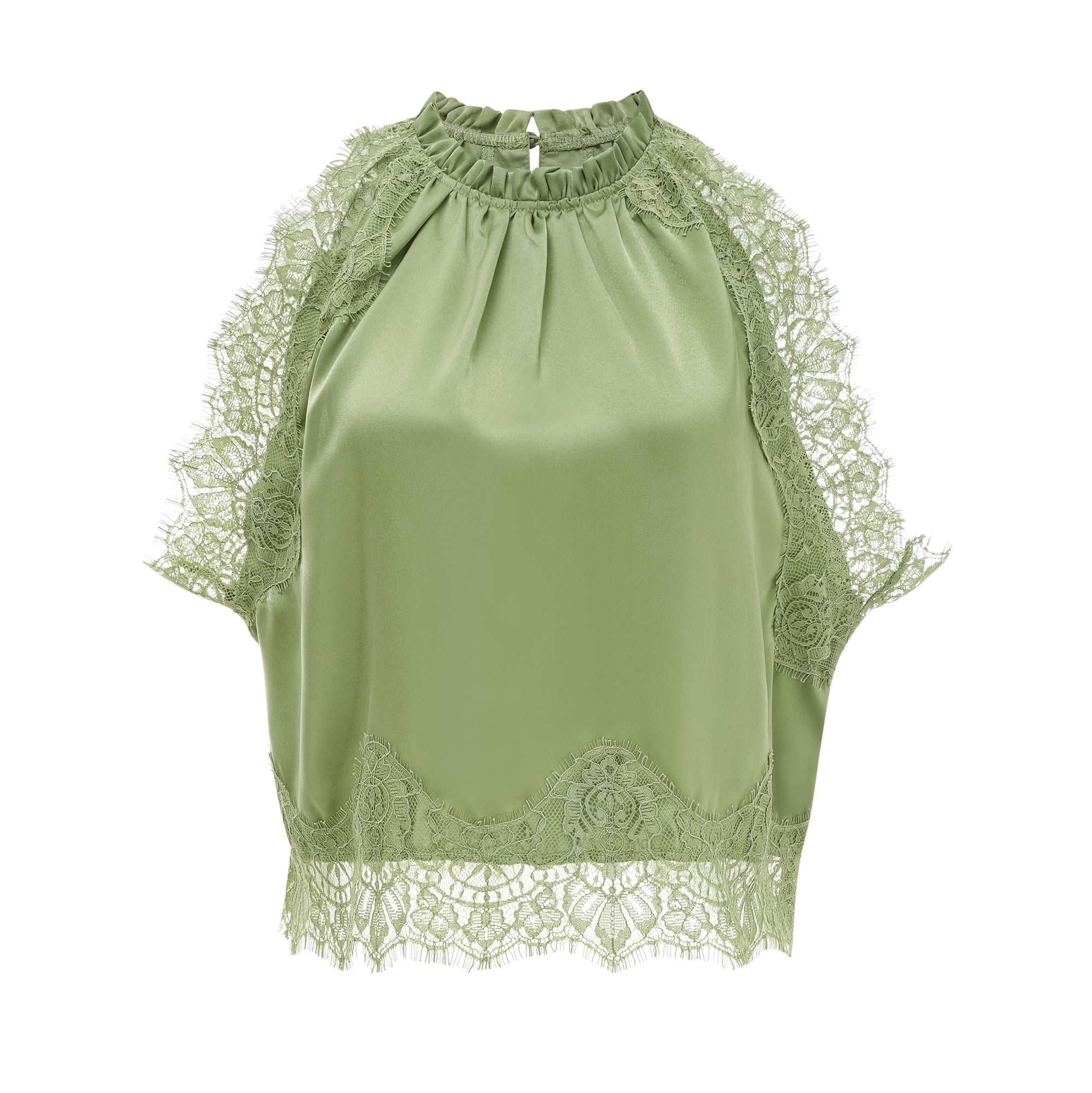 フリルデザイン グリーン Florence Green Lace Panel Top & Skirt Set