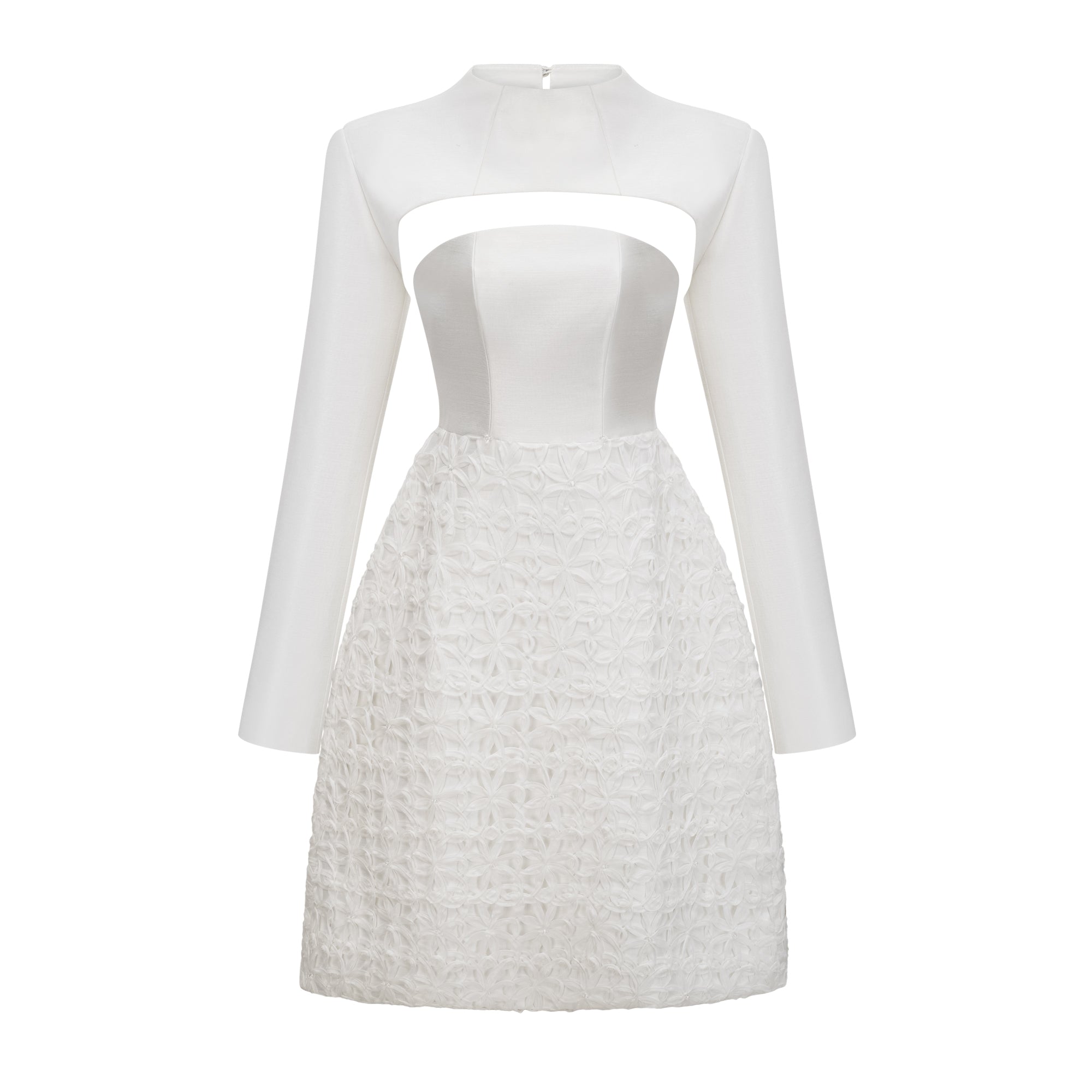 طقم شال وفستان من دولسي باللون الأبيض المزهر الجاكار