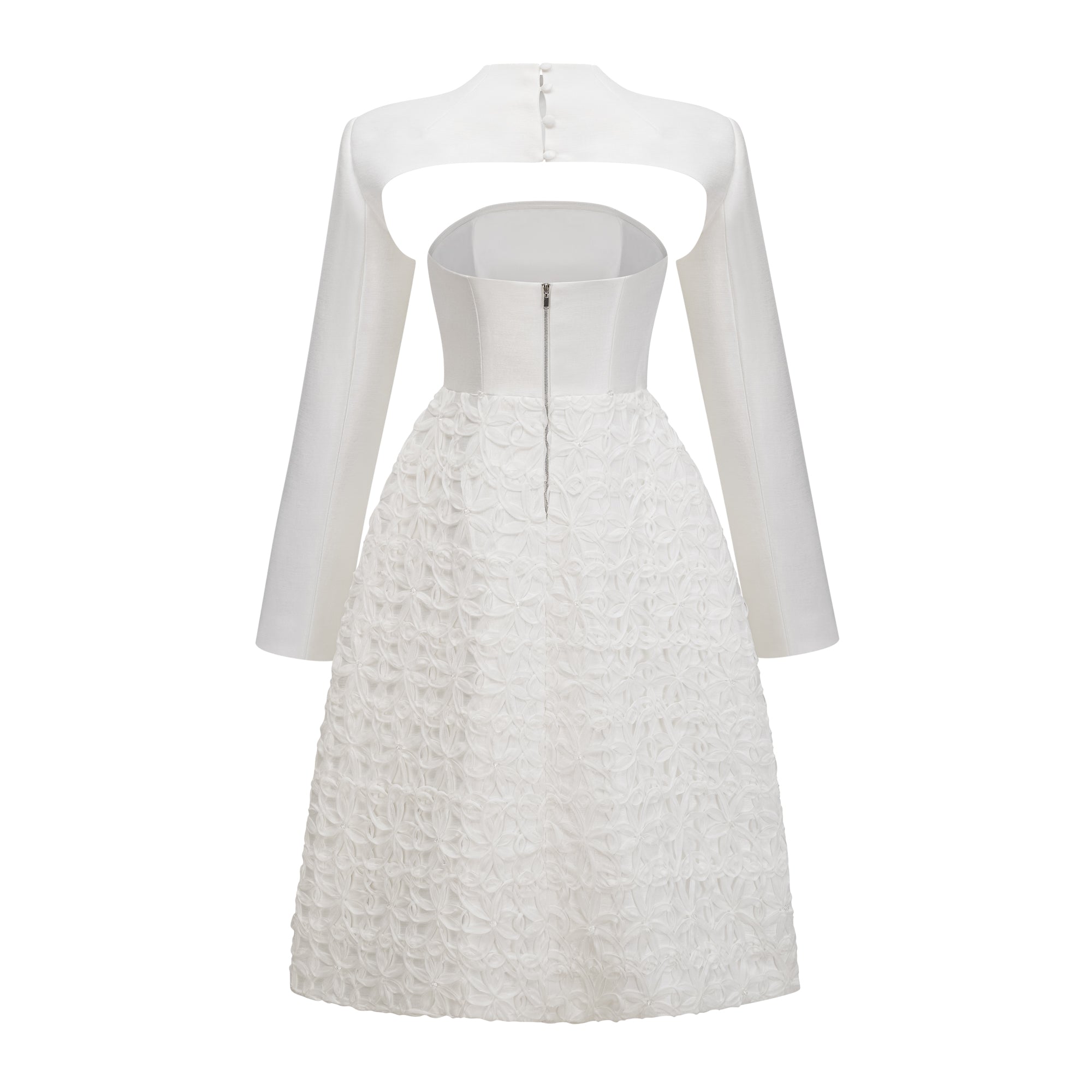 طقم شال وفستان من دولسي باللون الأبيض المزهر الجاكار