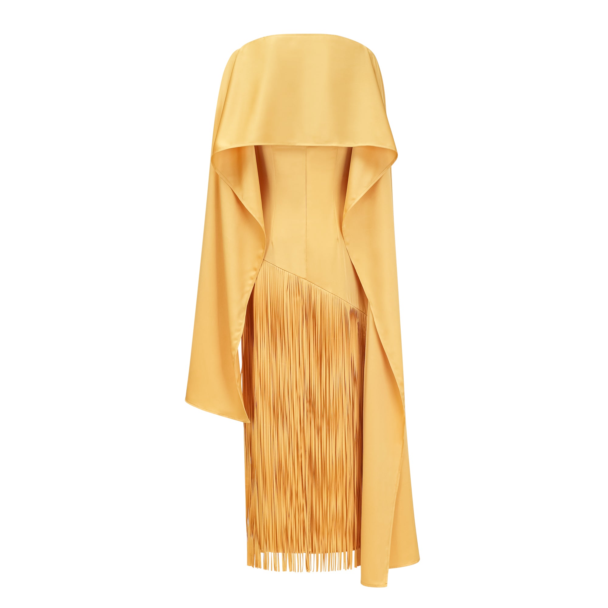 Yellow Fringed Caped Gown