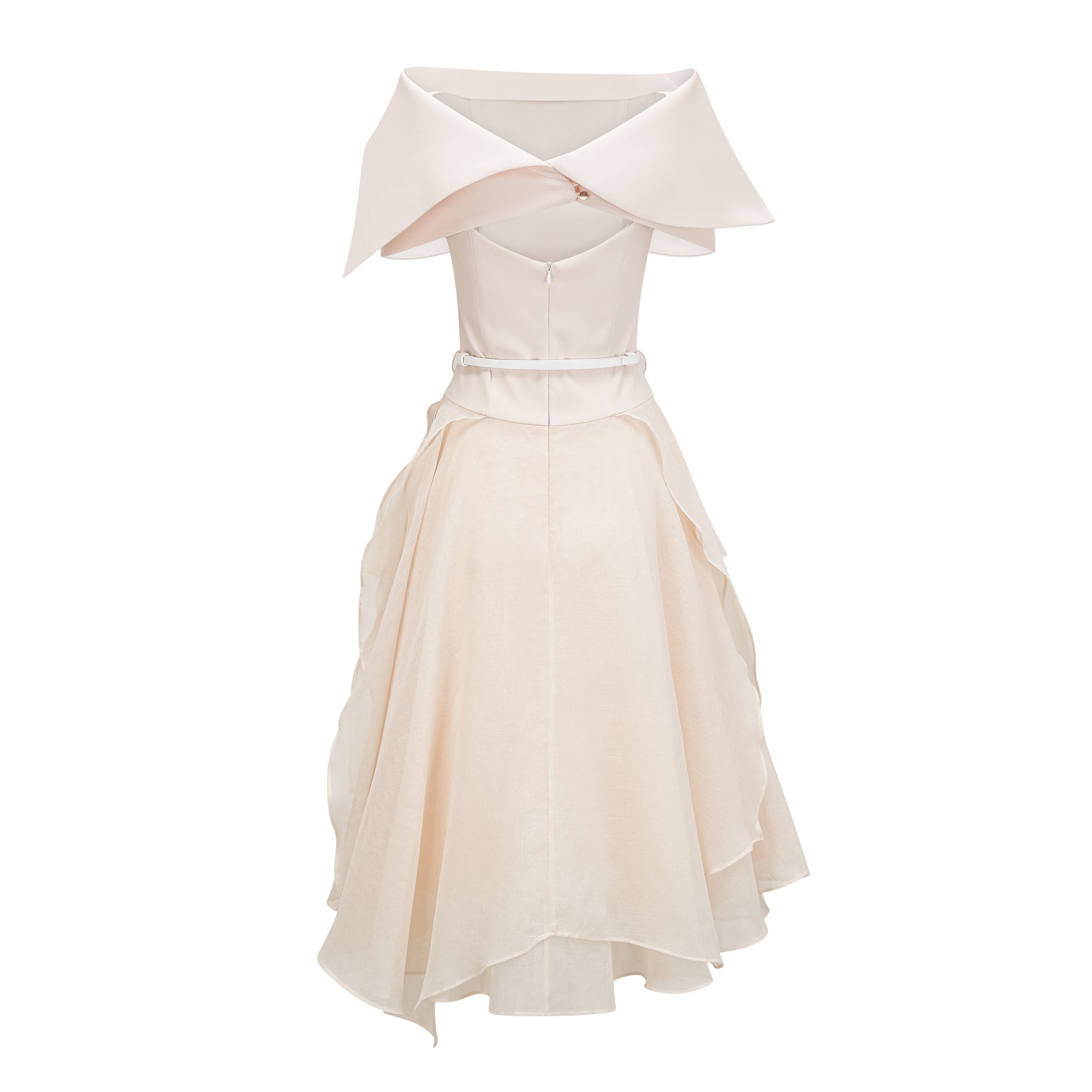 Aria Weißes asymmetrisches Schal- und Tüllpanel-Kleid-Set