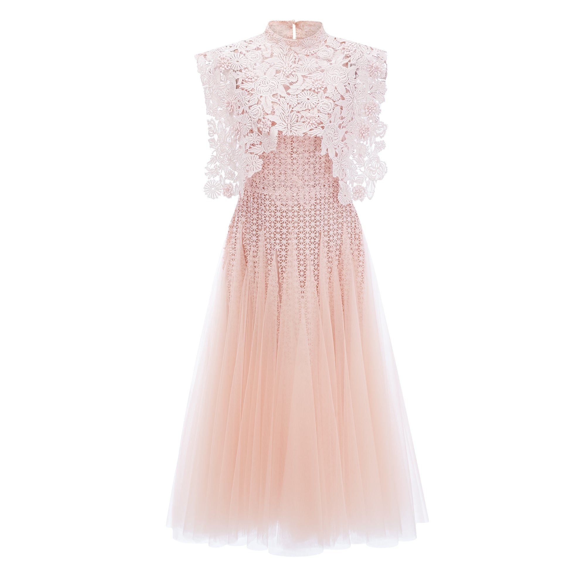 Margaret Light Pink Floral Crochet Midi Dress