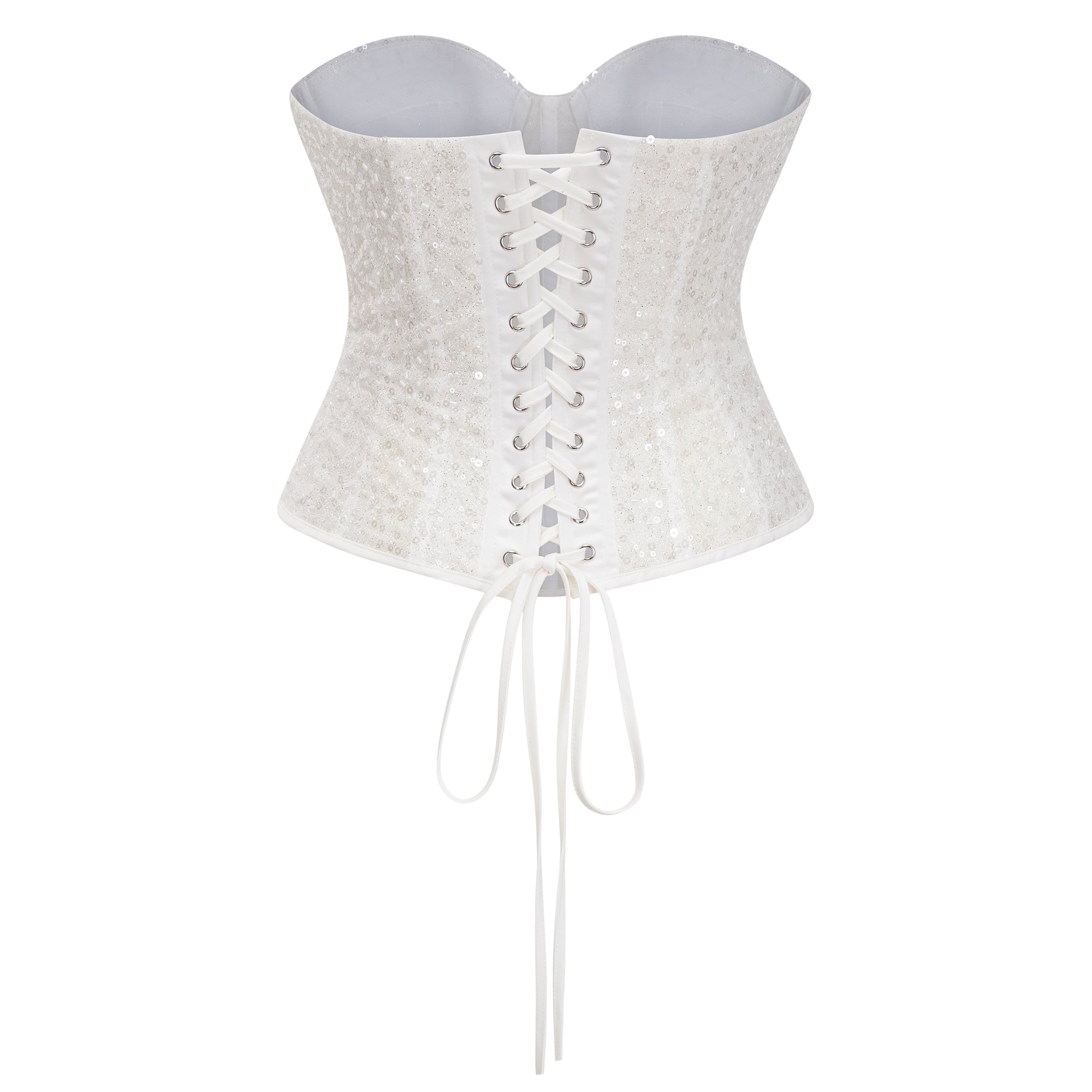 Zora White Sequin Corset Top & Satin Skirt Set