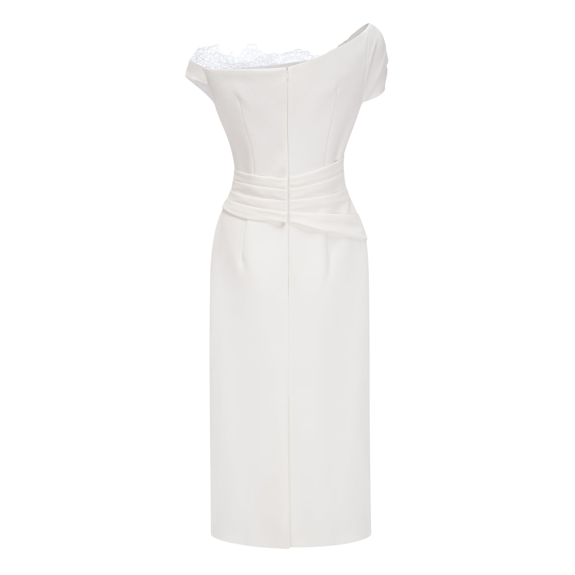 Roshanak White One Shoulder Midi Dress with Lace Panels