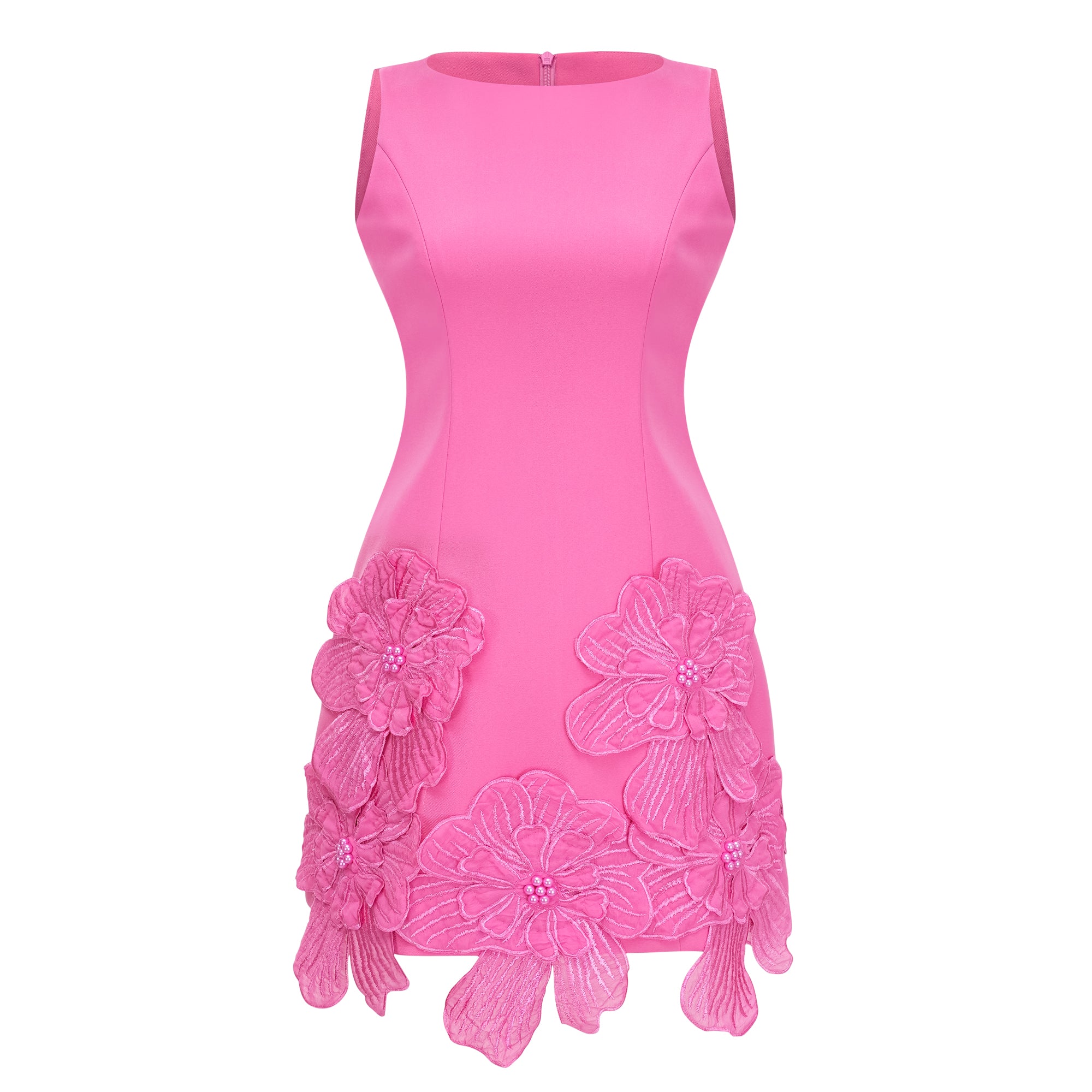Fleurine Hot Pink Floral Appliqué Mini Dress