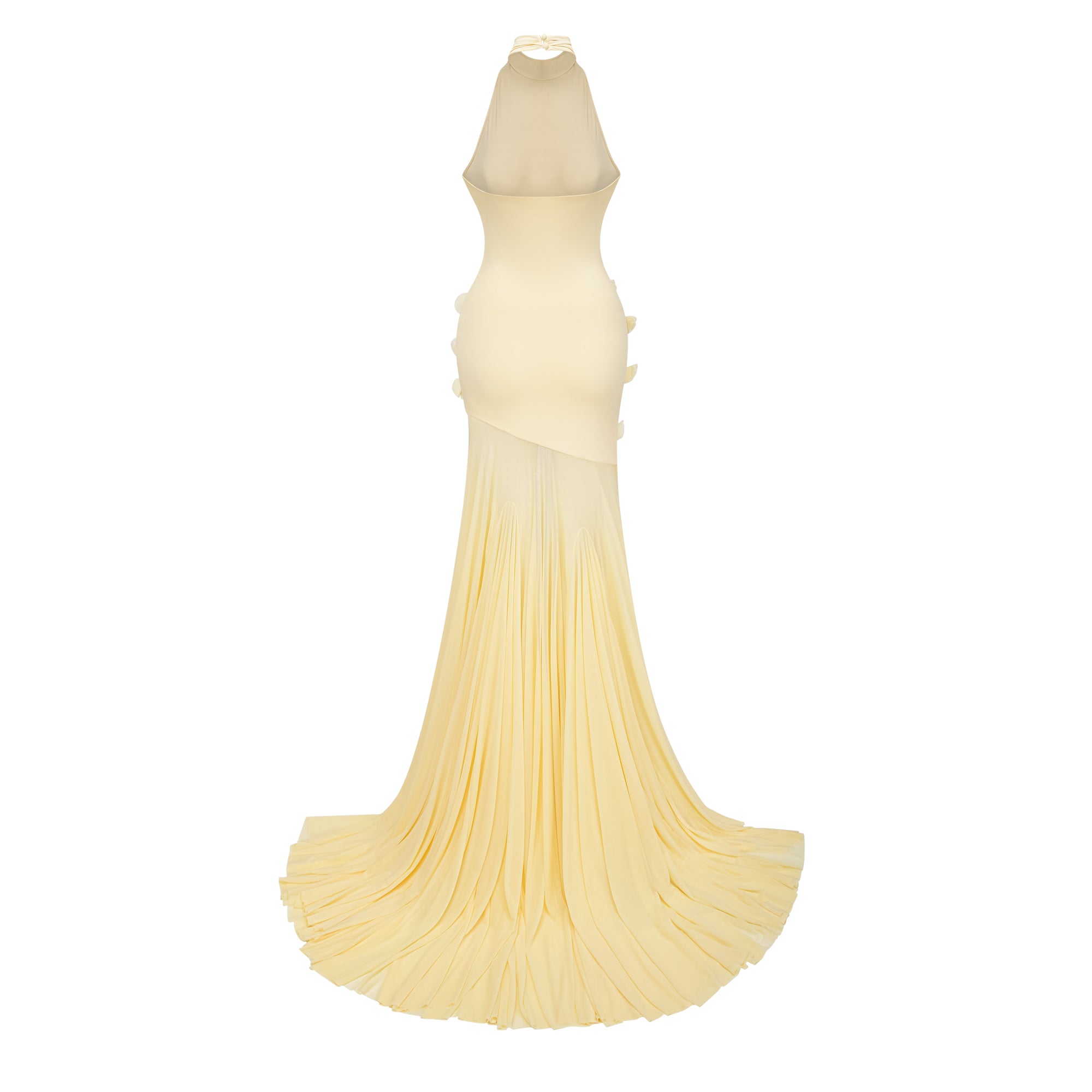 Yvette Gelbes 3D-Blütenblatt-Meerjungfrau-Maxikleid