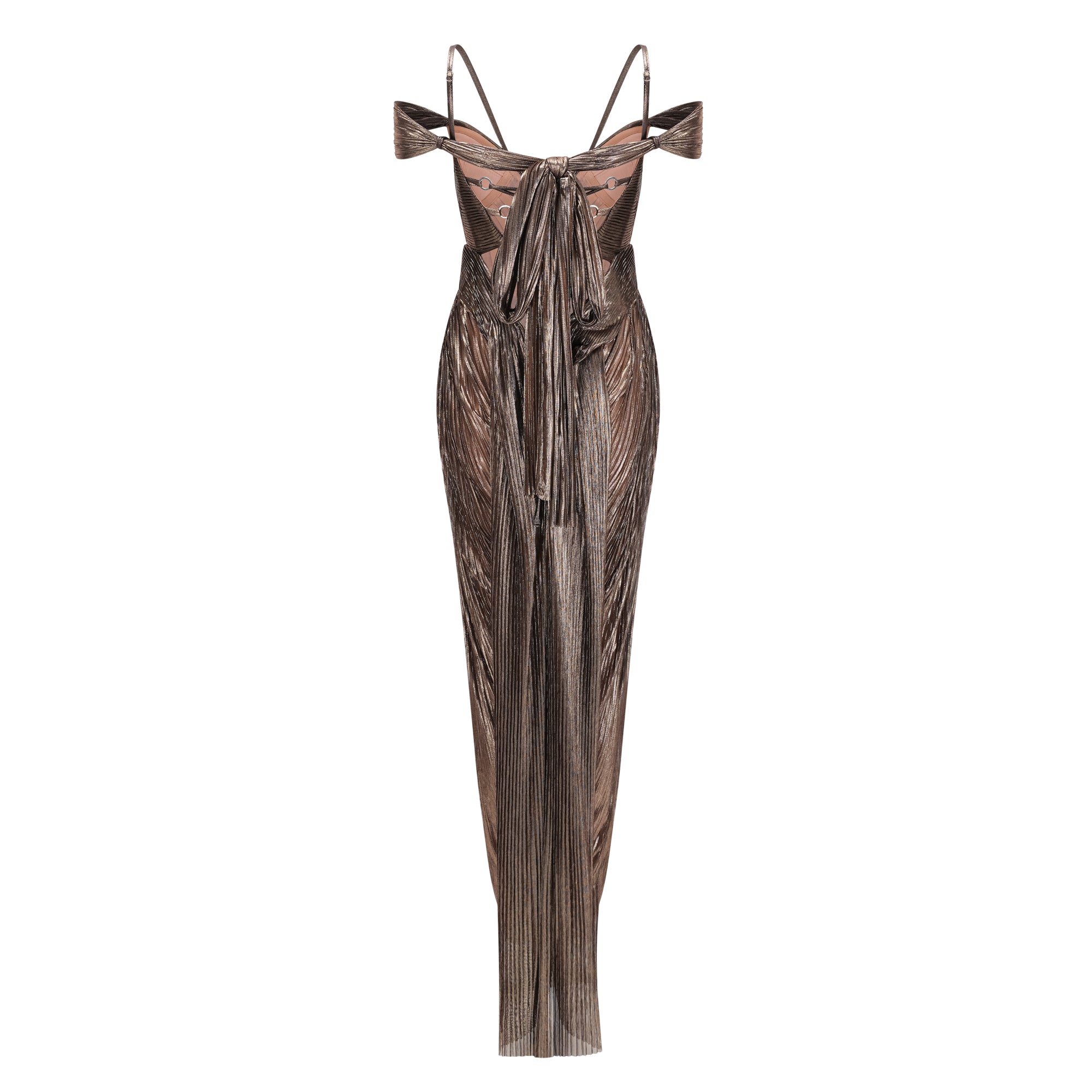 Marise Brown Draped Satin Maxi Dress