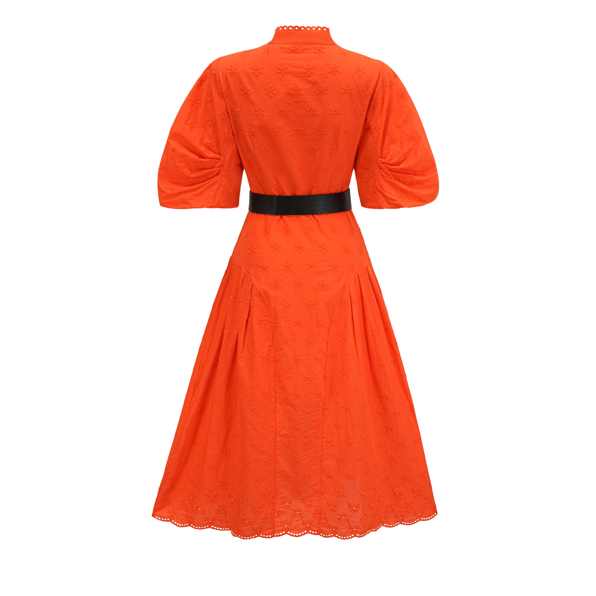 Cordelia puff-sleeve broderie-anglaise midi dress in Orange