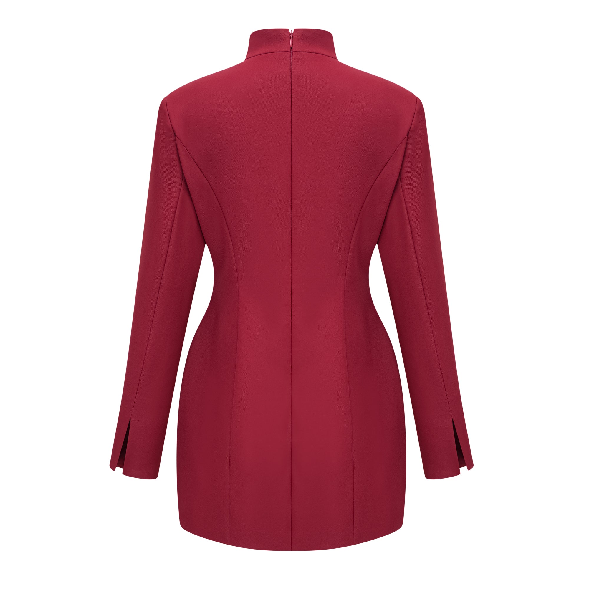 Valeria Burgunderrotes Minikleid mit Stehkragen und langen Ärmeln