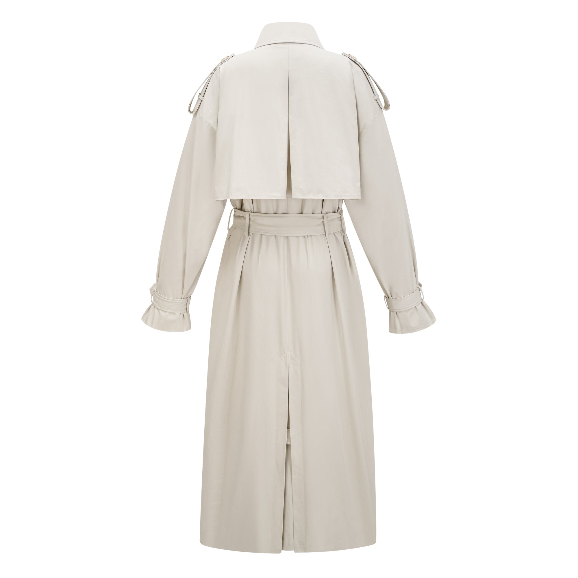 Bruyère Weißer, zweireihiger, langer Trenchcoat