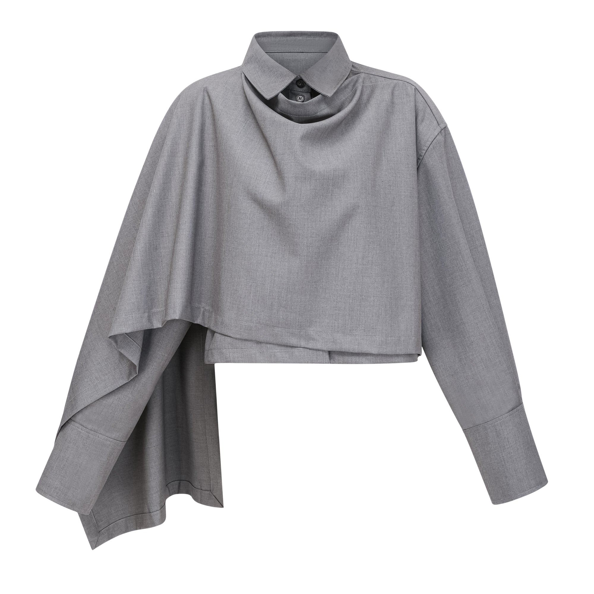 Cynthia Grey Asymmetrical Draped Shirt & Trousers Set